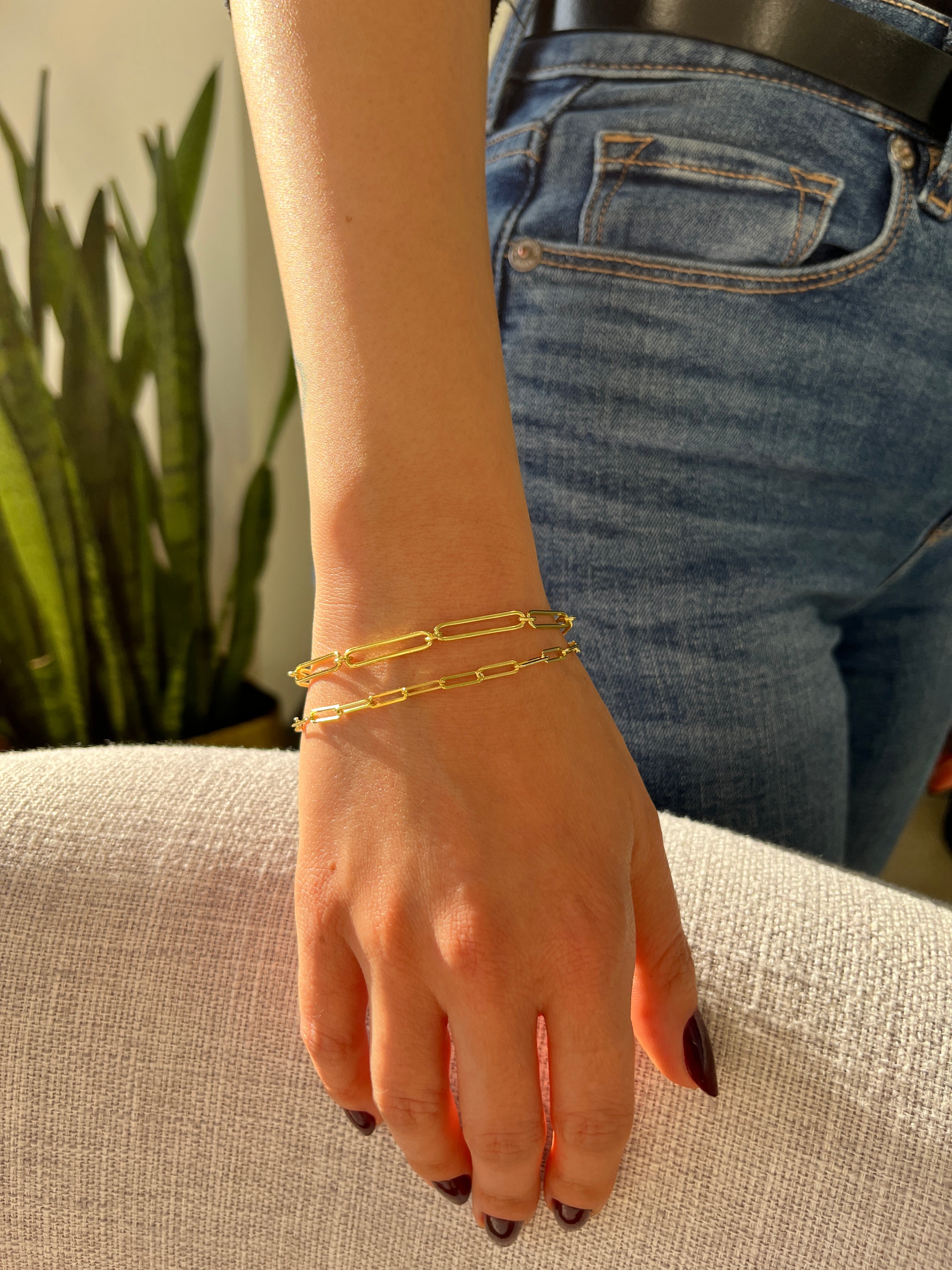 Elongated Paper Clip Chain Bracelet Vermeil Zoe Lev Jewelry