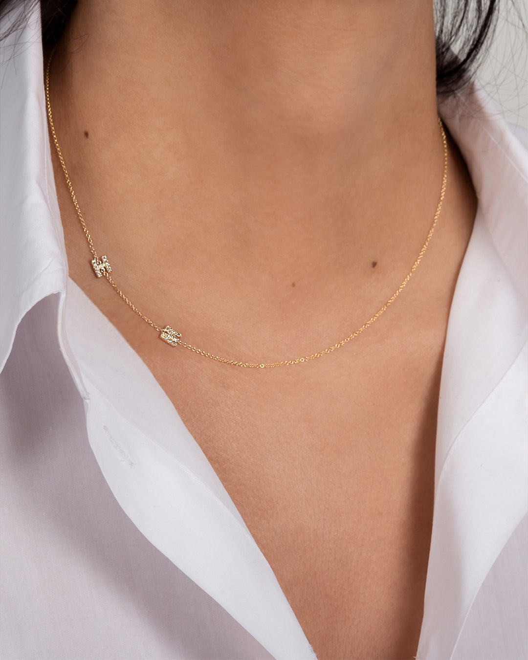 Mini Diamond Asymmetrical Initial Necklace - Zoe Lev Jewelry