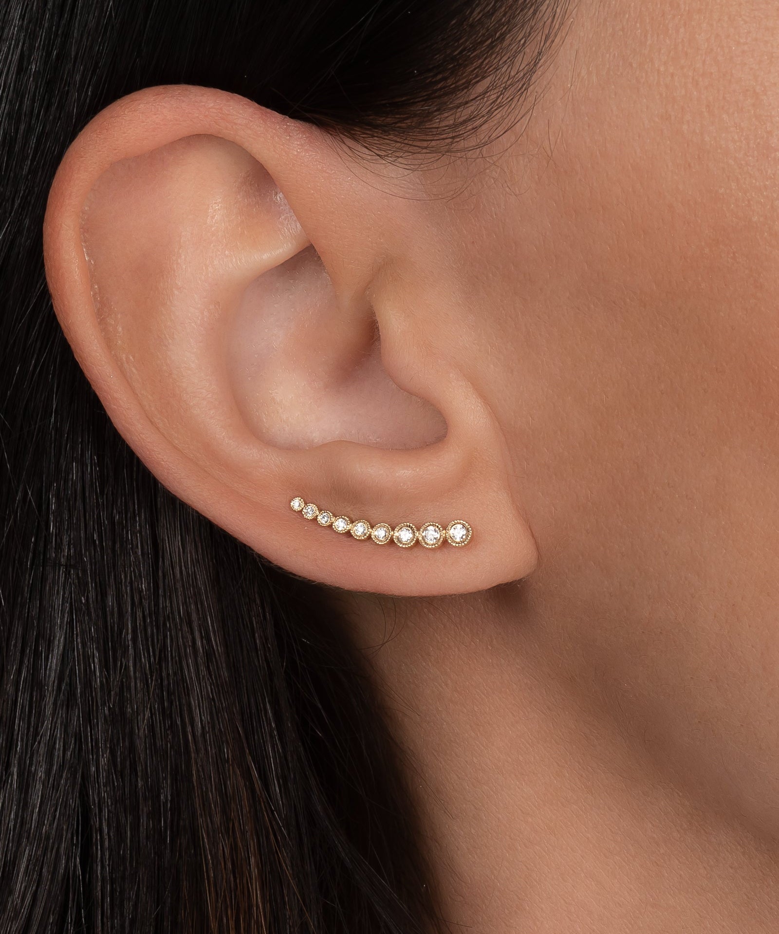 Yellow Gold Bezel Diamond Ear Crawler - left side SAMPLE SALE Zoe Lev Jewelry