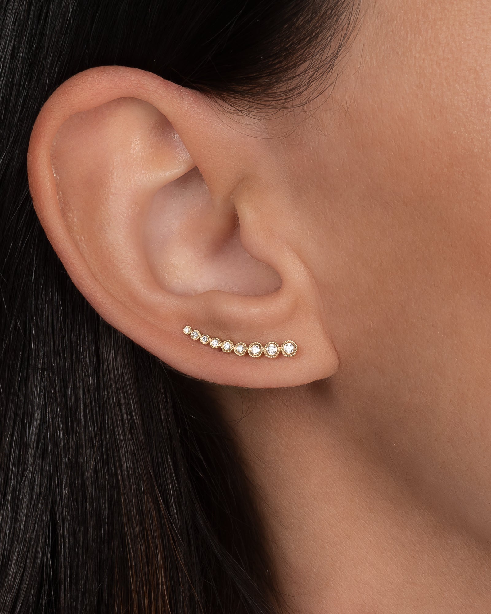 Yellow Gold Bezel Diamond Ear Crawler - left side SAMPLE SALE Zoe Lev Jewelry