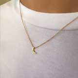 Kids 14k Gold Moon with Tiny Diamond Necklace Kids Zoe Lev Jewelry