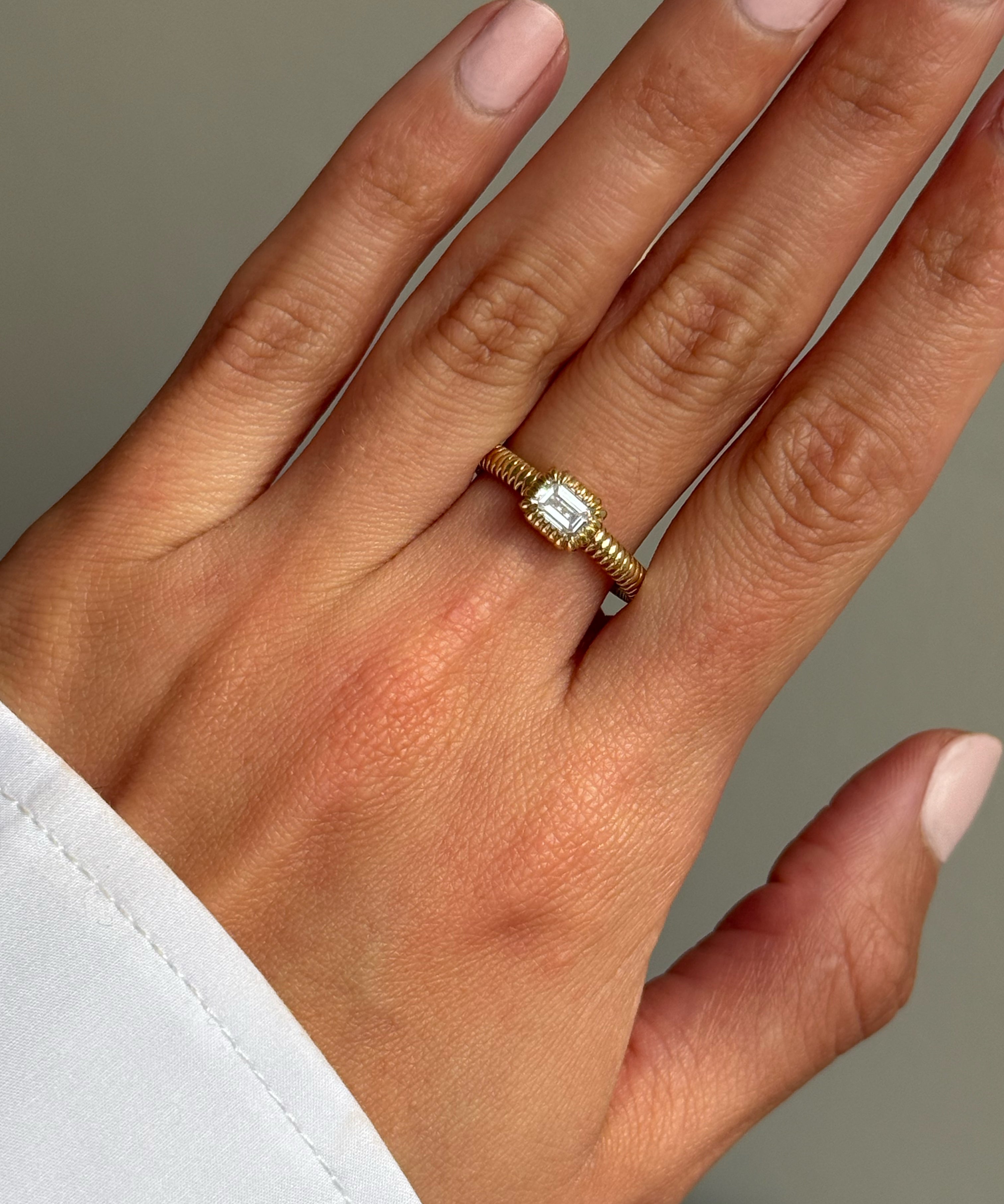 Lab Diamond Emerald Cut Pleated Ring - size 7 SAMPLE SALE Zoe Lev Jewelry