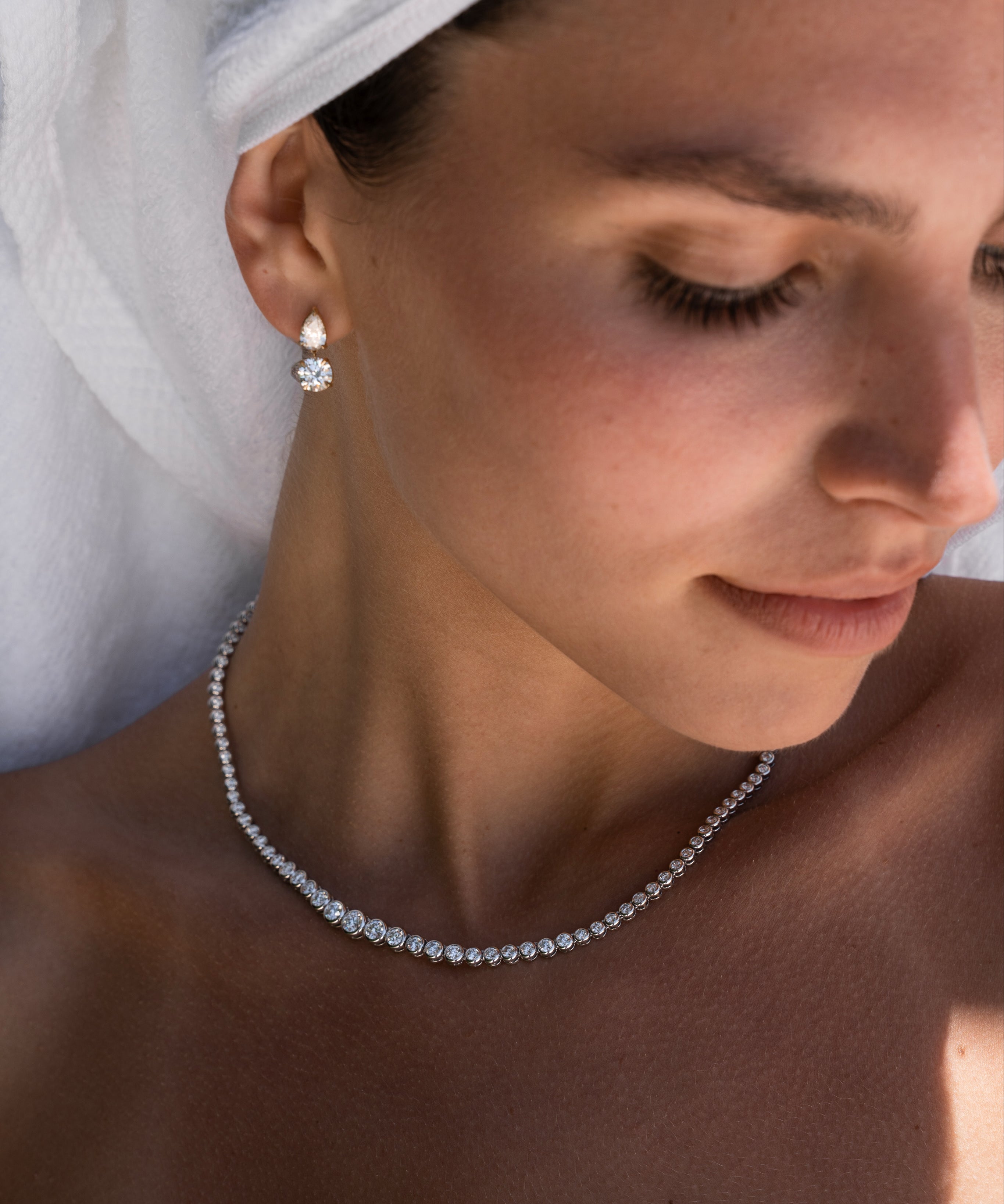 Lab Diamond Graduated Bezel Tennis Necklace Tennis Necklace Zoe Lev Jewelry