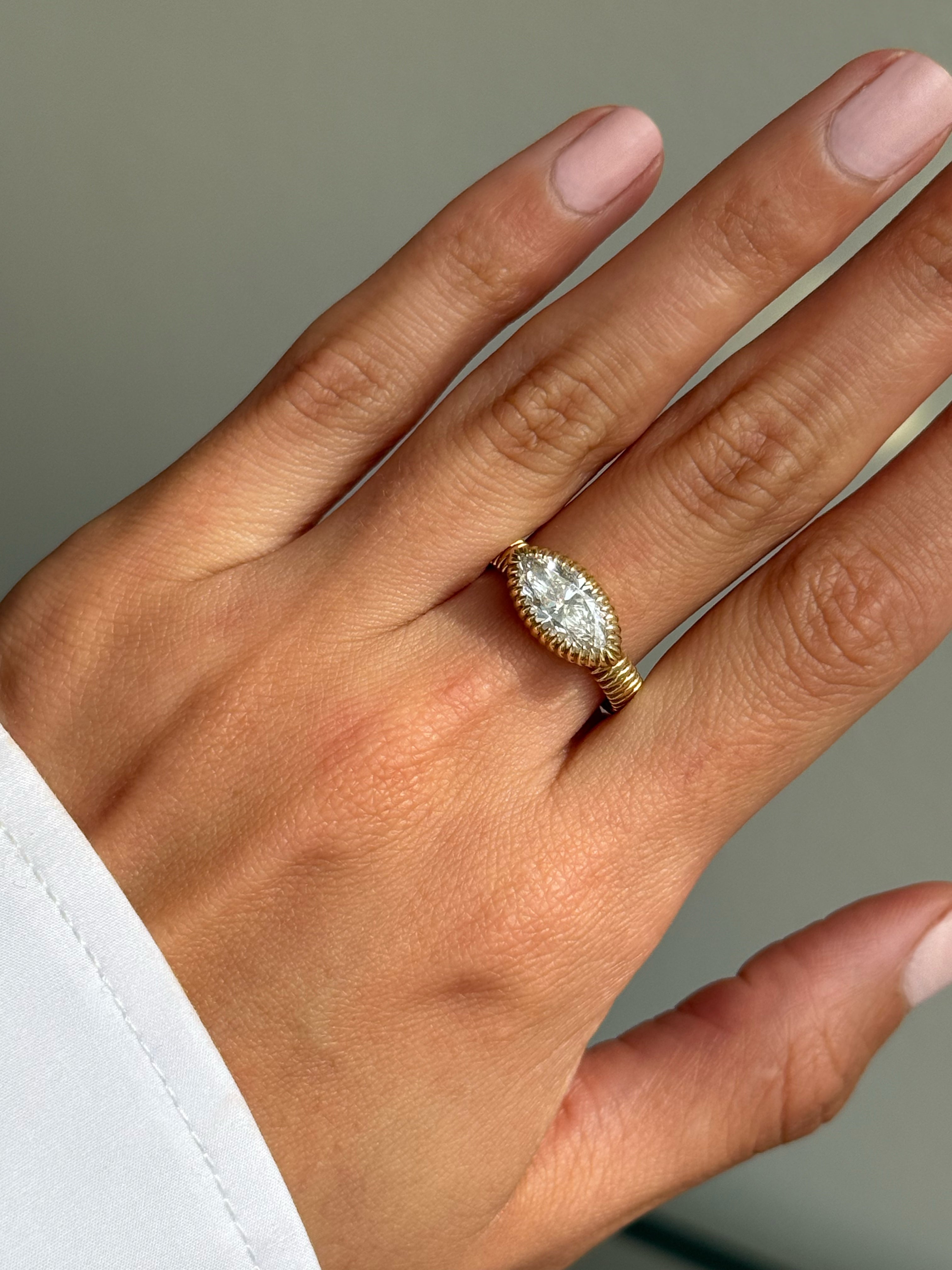 Lab Diamond Large Marquise Pleated Ring Zoe Lev Jewelry