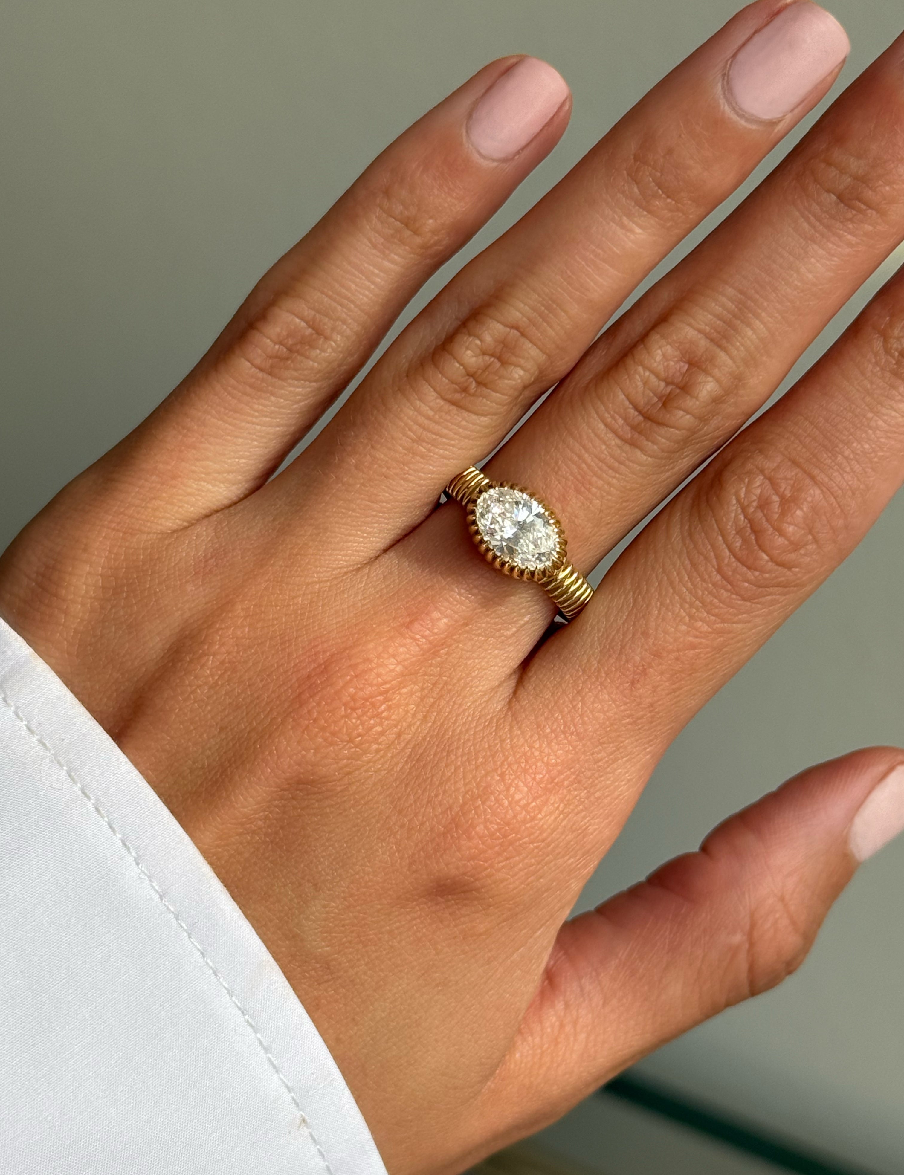 Lab Diamond Large Oval Fluted Ring Ring Zoe Lev Jewelry