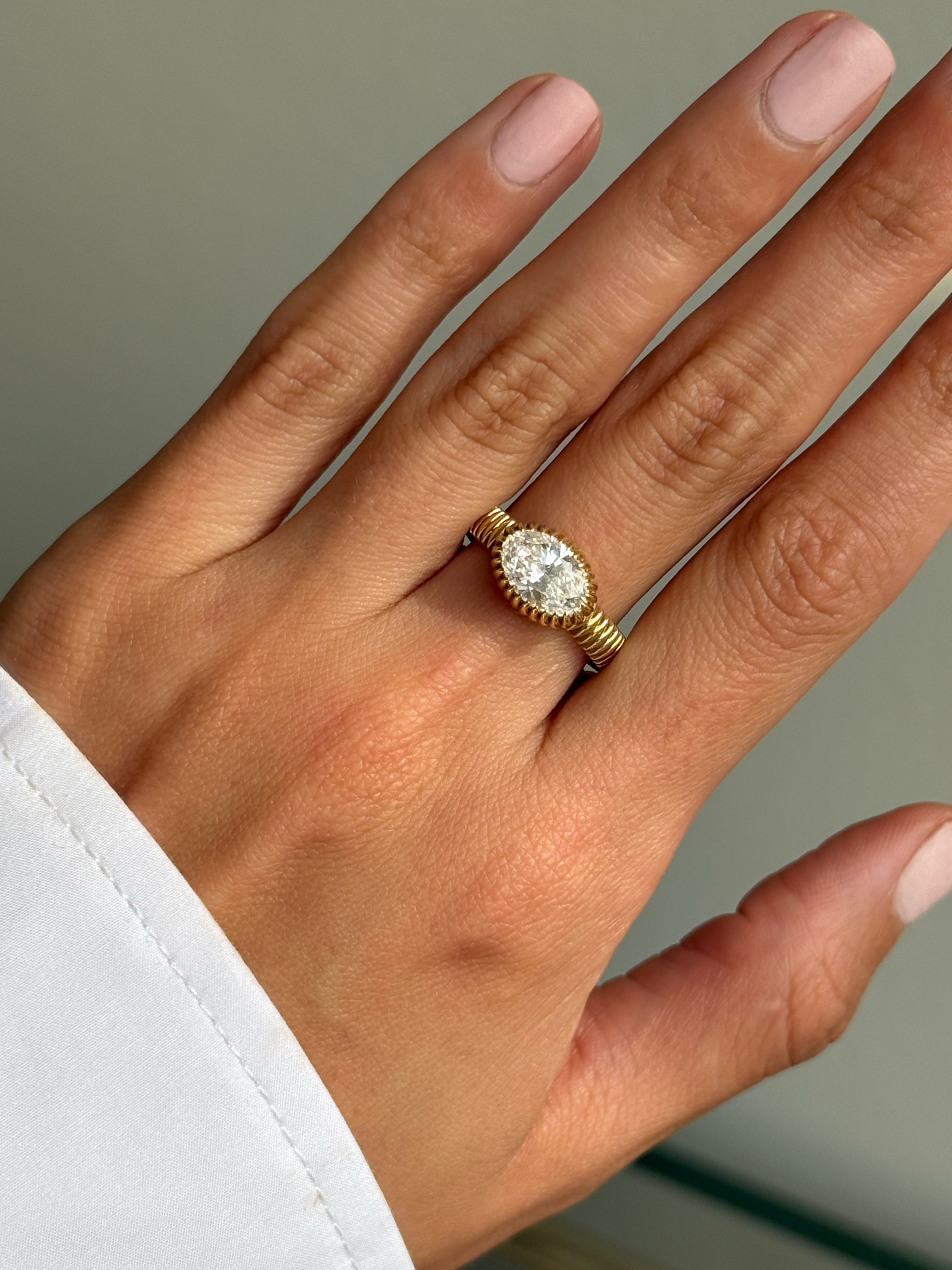 Lab Diamond Large Oval Pleated Ring Zoe Lev Jewelry