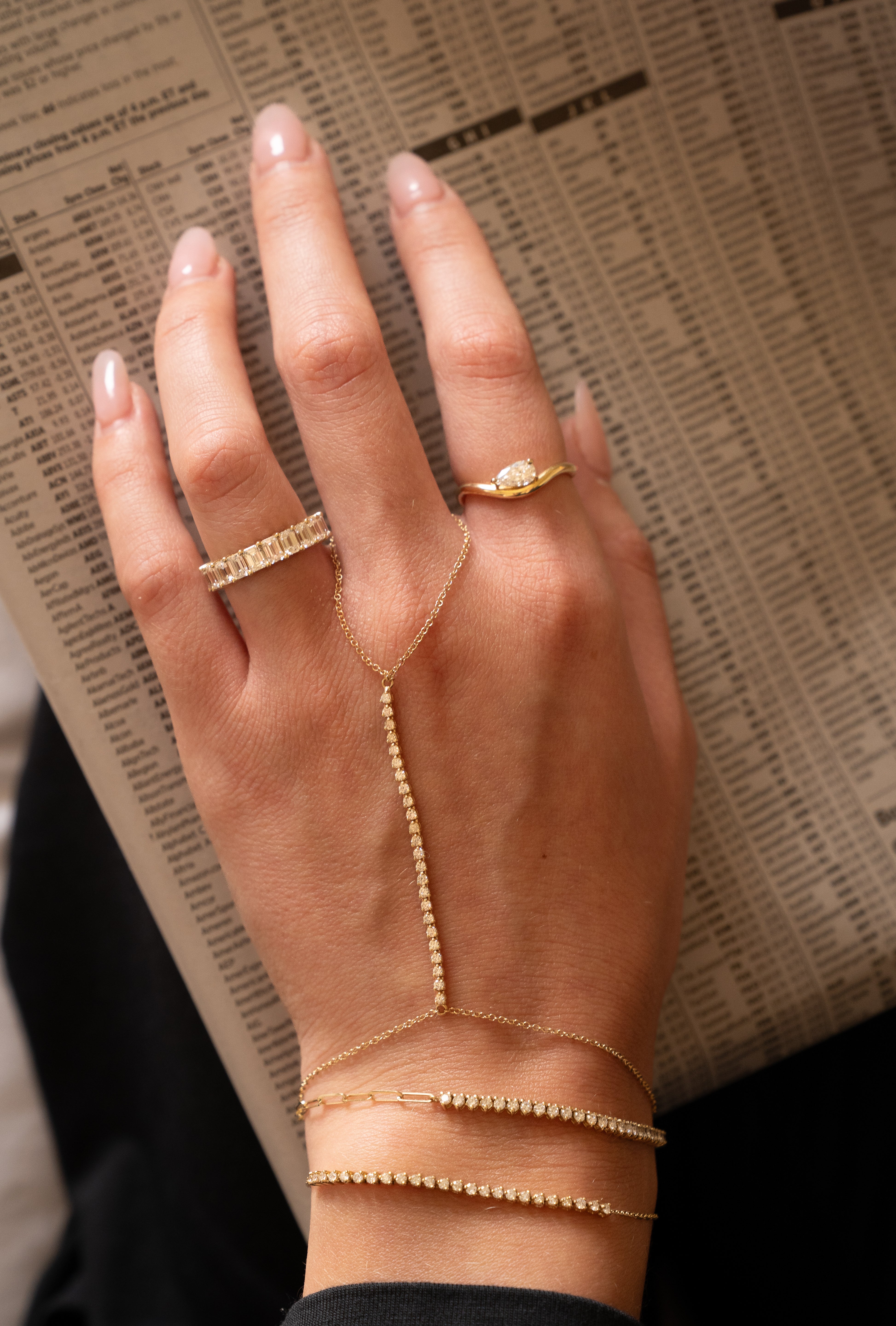 Lab Diamond Row Tennis Hand Chain Tennis Bracelets Zoe Lev Jewelry