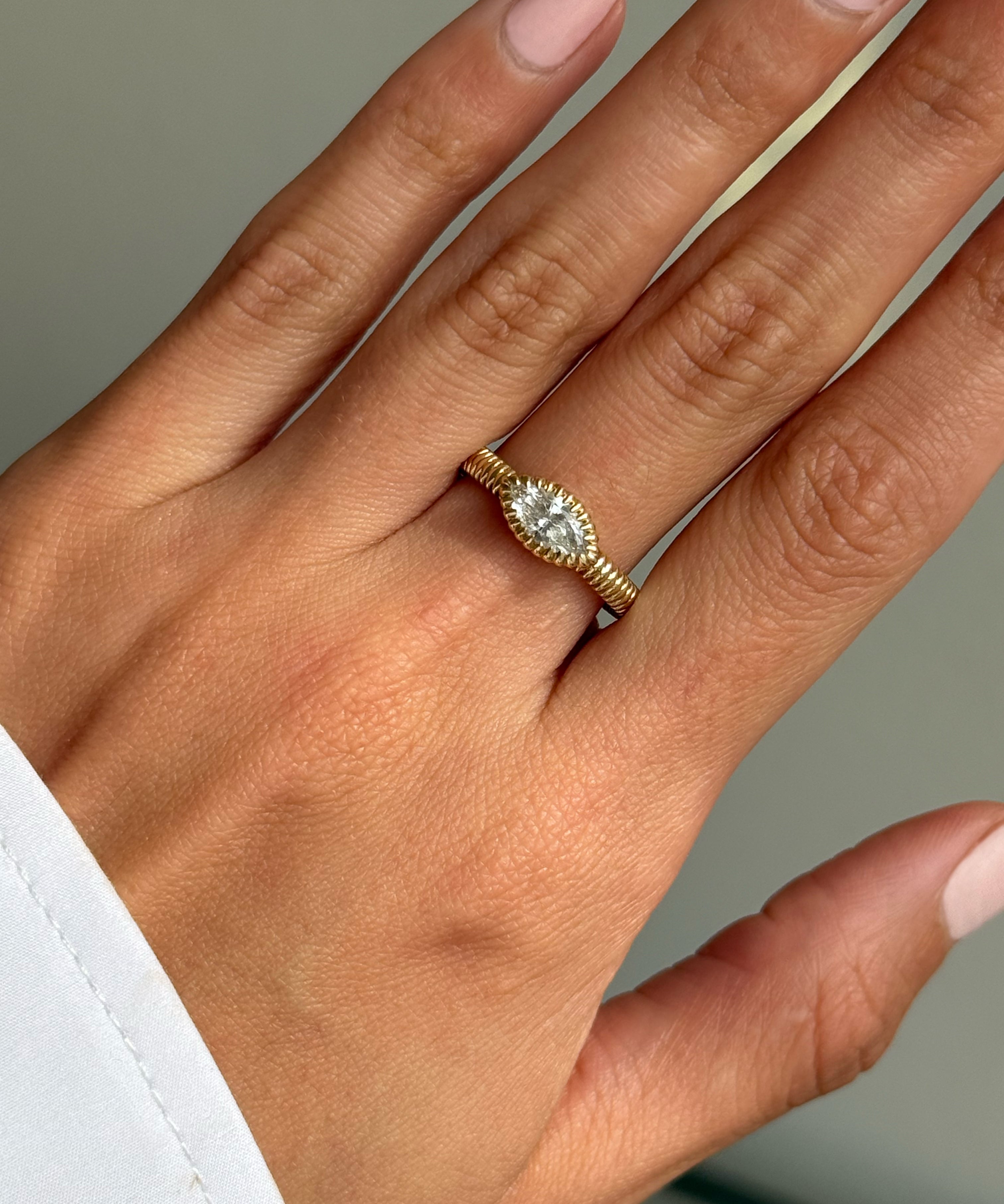 Lab Diamond Small Marquise Pleated Ring - size 7 SAMPLE SALE Zoe Lev Jewelry