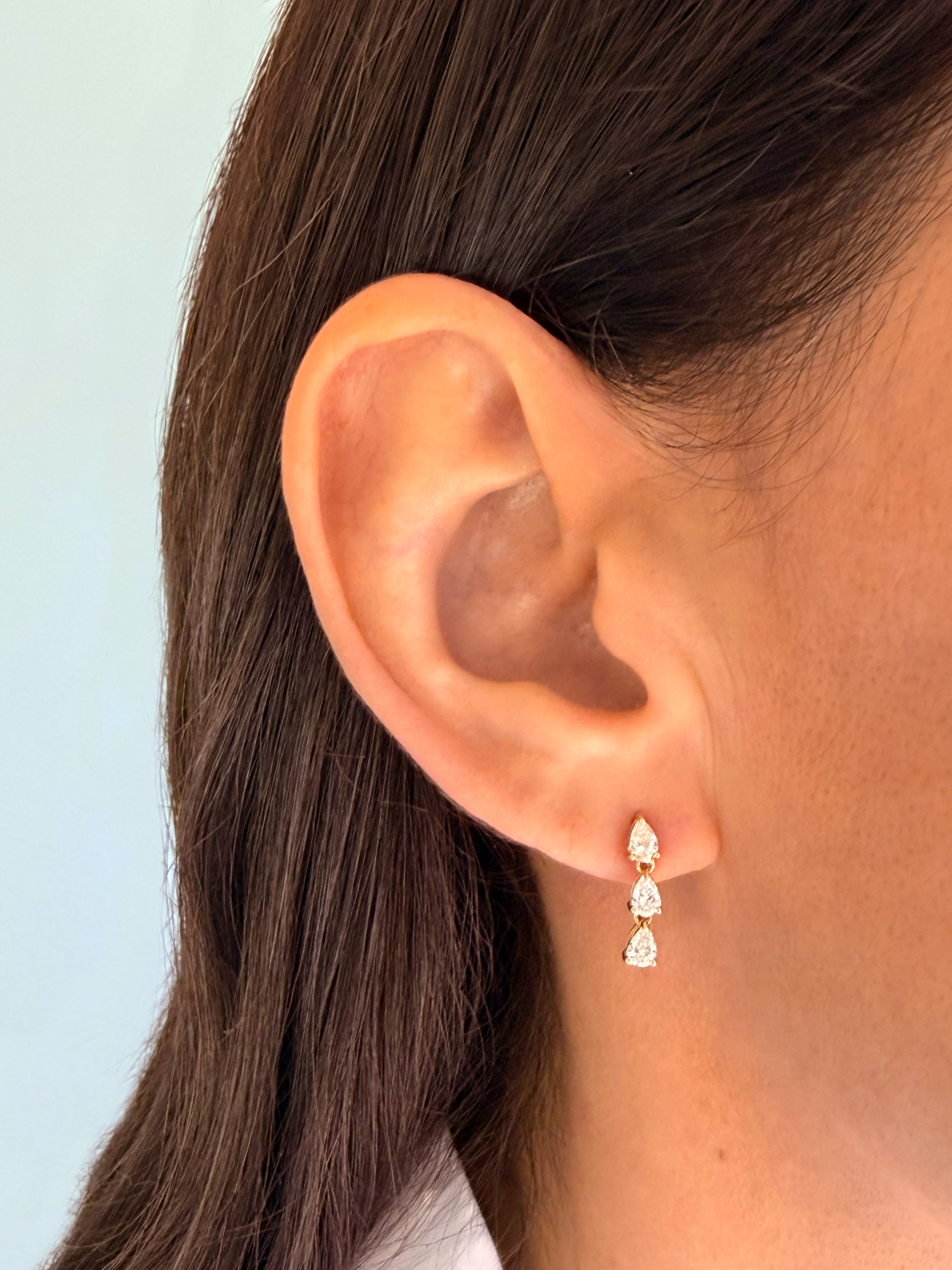 Lab Diamond Triple 3 Prong Pear Drop Stud Studs Zoe Lev Jewelry