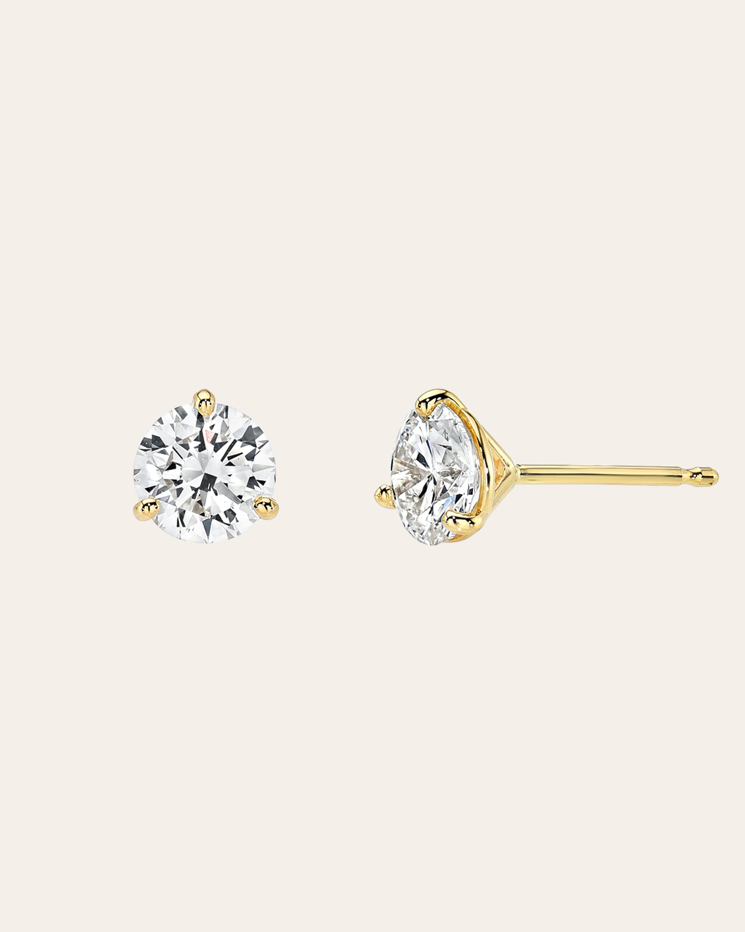 Lab Diamond Round 3 Prong Stud Earrings Studs Zoe Lev Jewelry