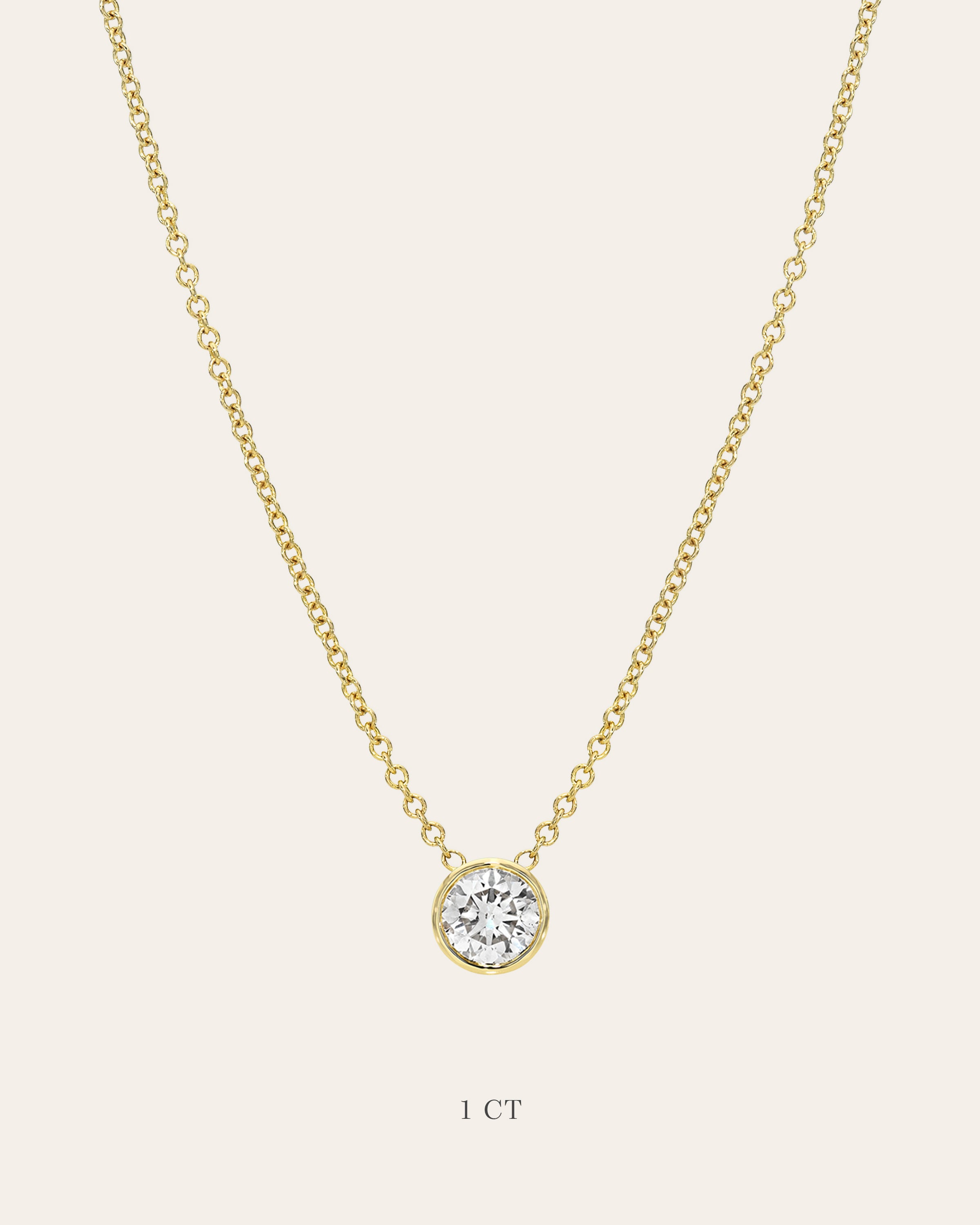 Lab Diamond Bezel Necklace Zoe Lev Jewelry 14K Yellow Gold 1ct 16"