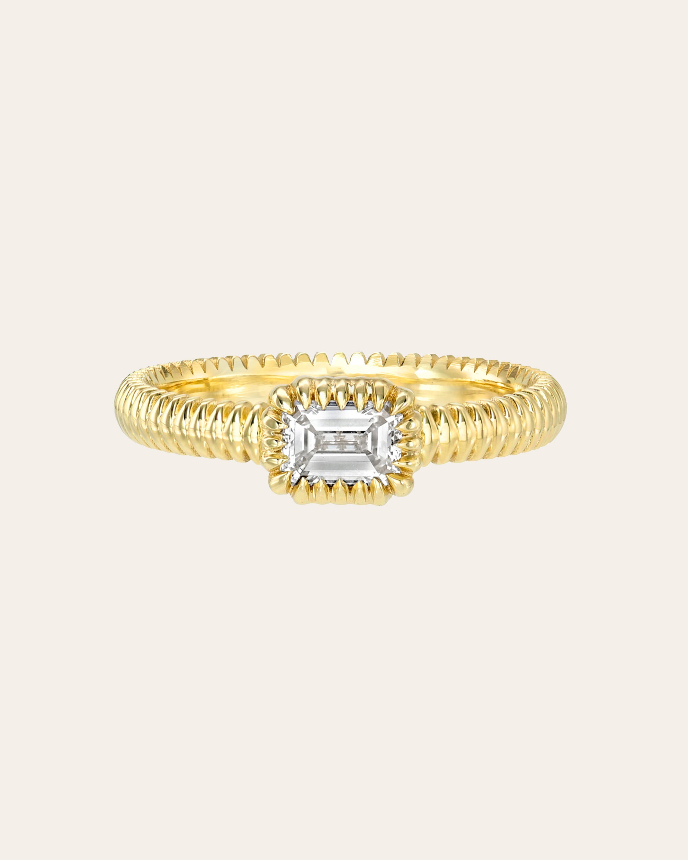 Lab Diamond Emerald Cut Pleated Ring Zoe Lev Jewelry