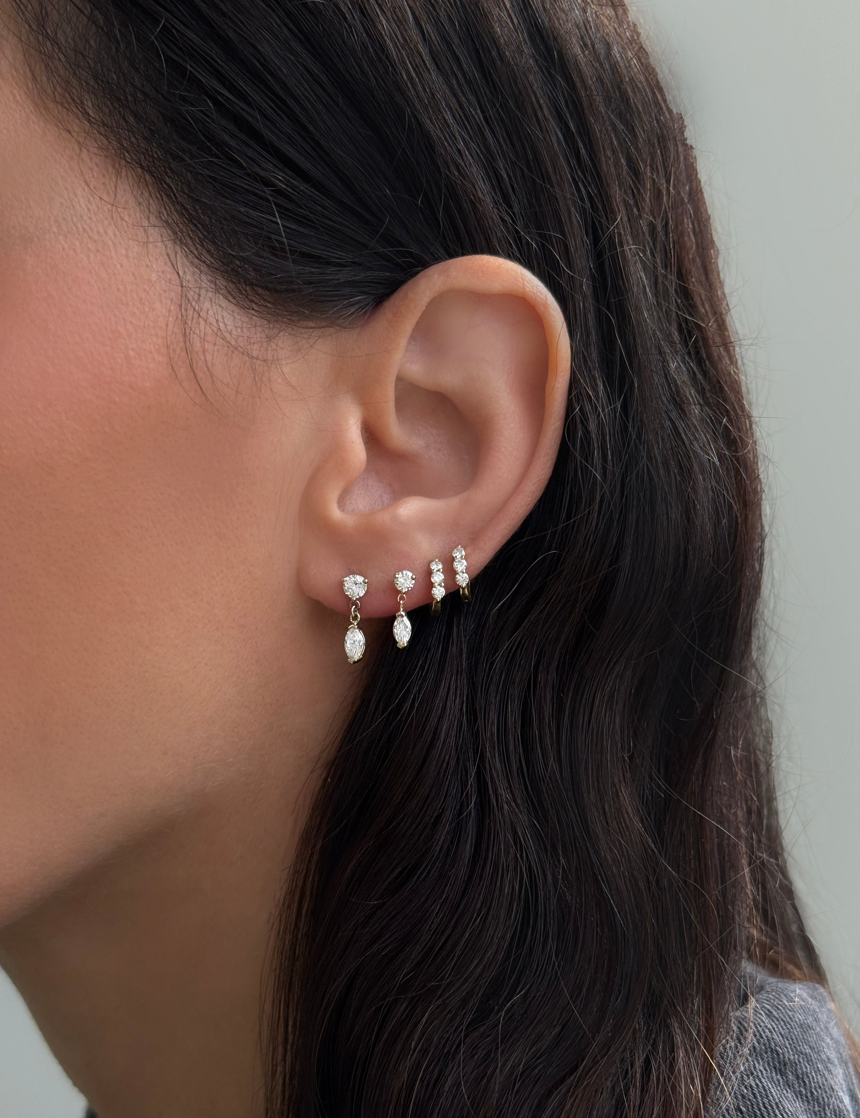 Lab Diamond Marquise 3 Prong Drop Stud Earring Studs Zoe Lev Jewelry