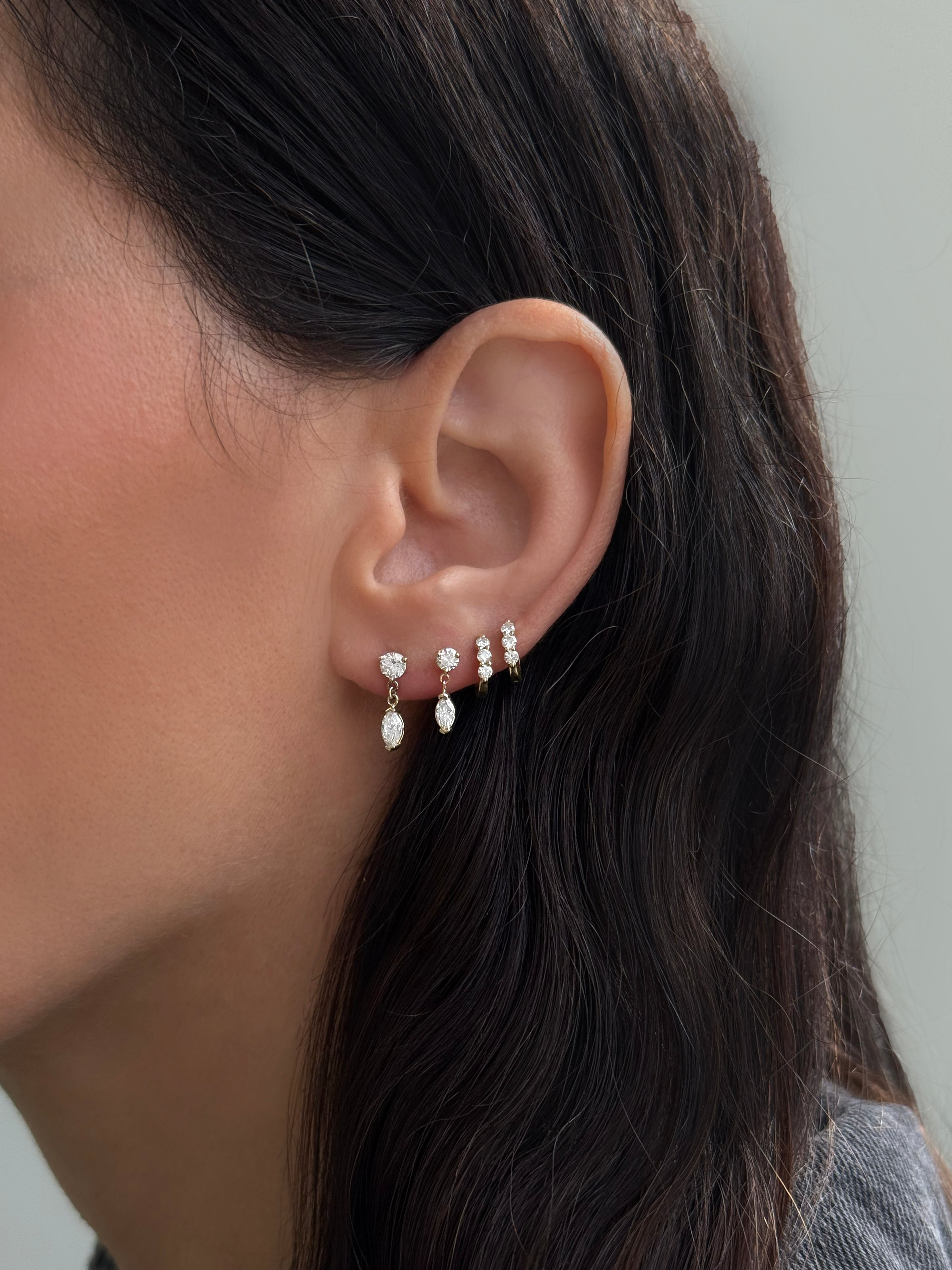 Lab Diamond Marquise 3 Prong Drop Stud Earring Studs Zoe Lev Jewelry