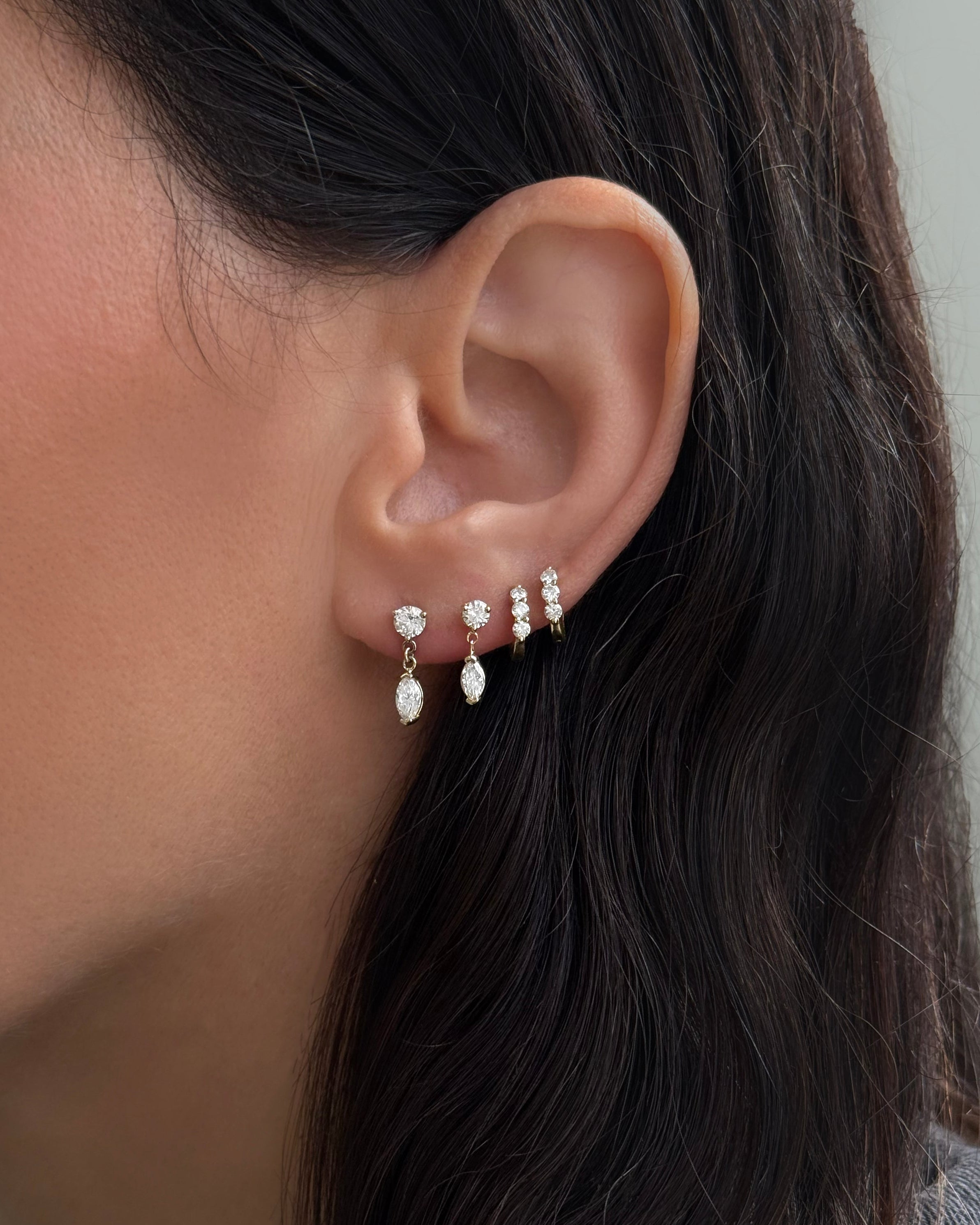 アクセサリー DIAMOND SLAB STUD EARRING Mini Lab Diamond Marquise 3 Prong Drop Stud Earring
