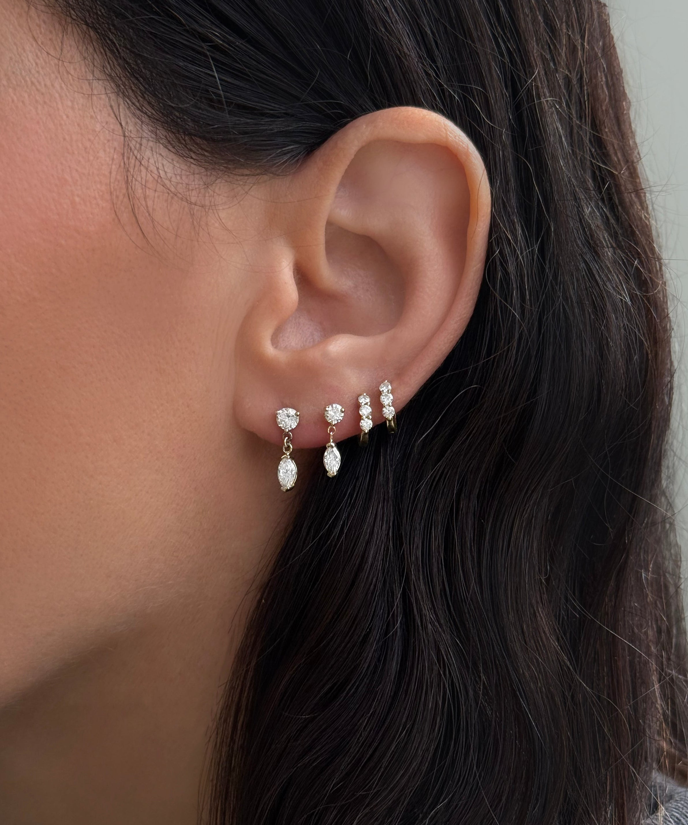 Mini Lab Diamond Marquise 3 Prong Drop Stud Earring Studs Zoe Lev Jewelry