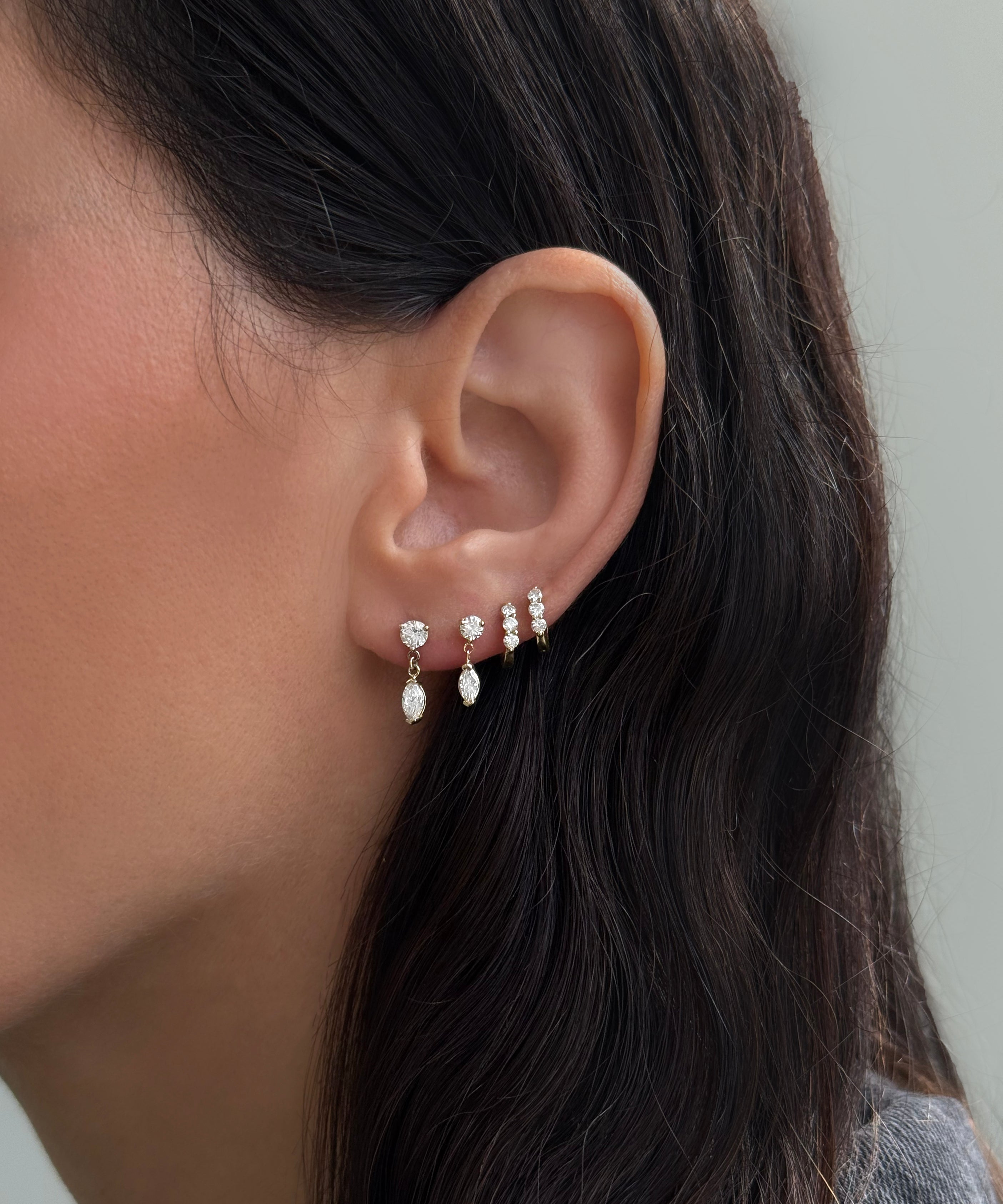 Mini Lab Diamond Marquise 3 Prong Drop Stud Earring Studs Zoe Lev Jewelry