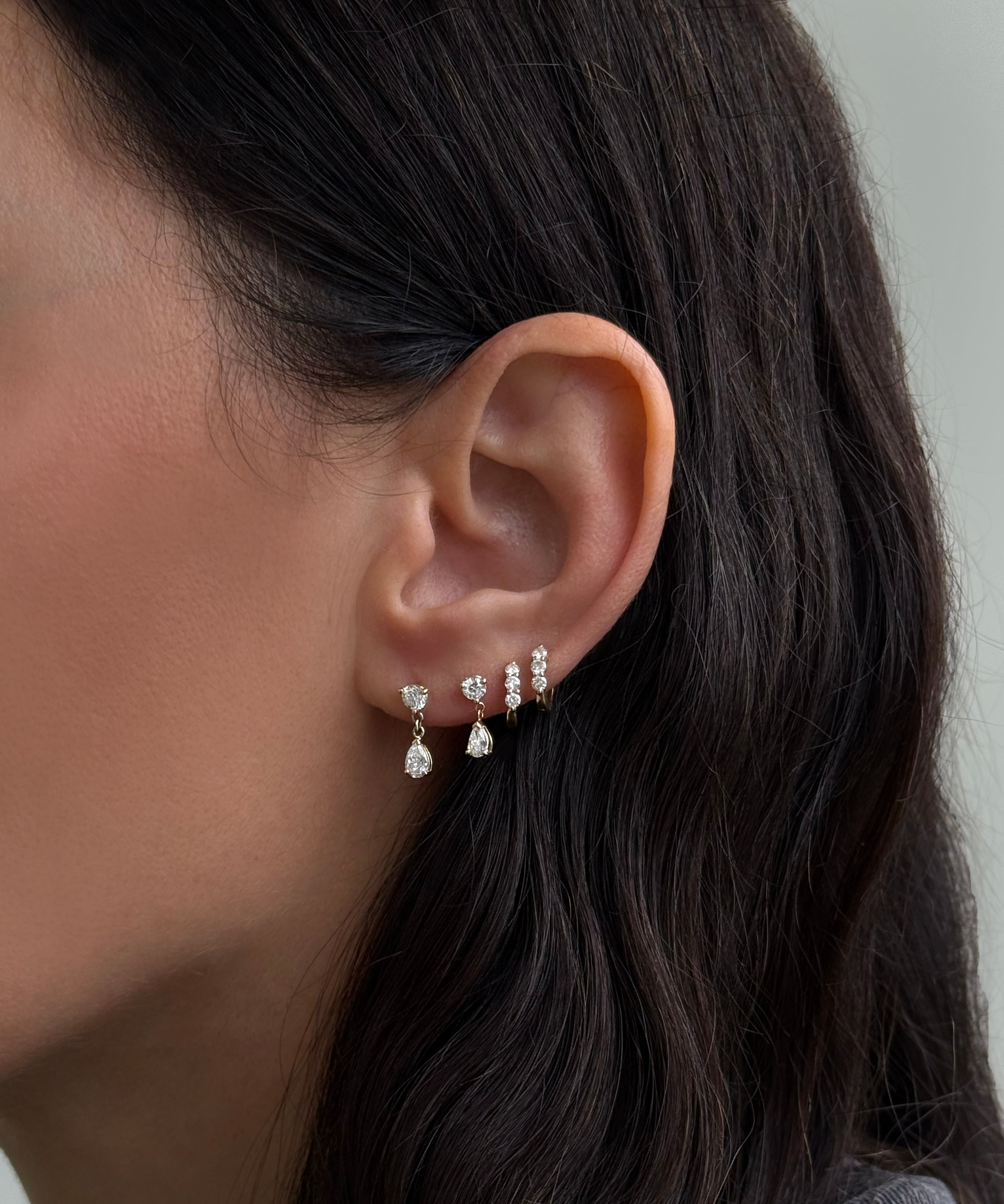 Mini Lab Diamond Pear 3 Prong Drop Stud Earring Studs Zoe Lev Jewelry