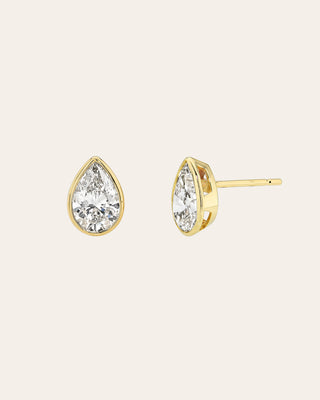 Lab Diamond Pear Bezel Stud Earrings