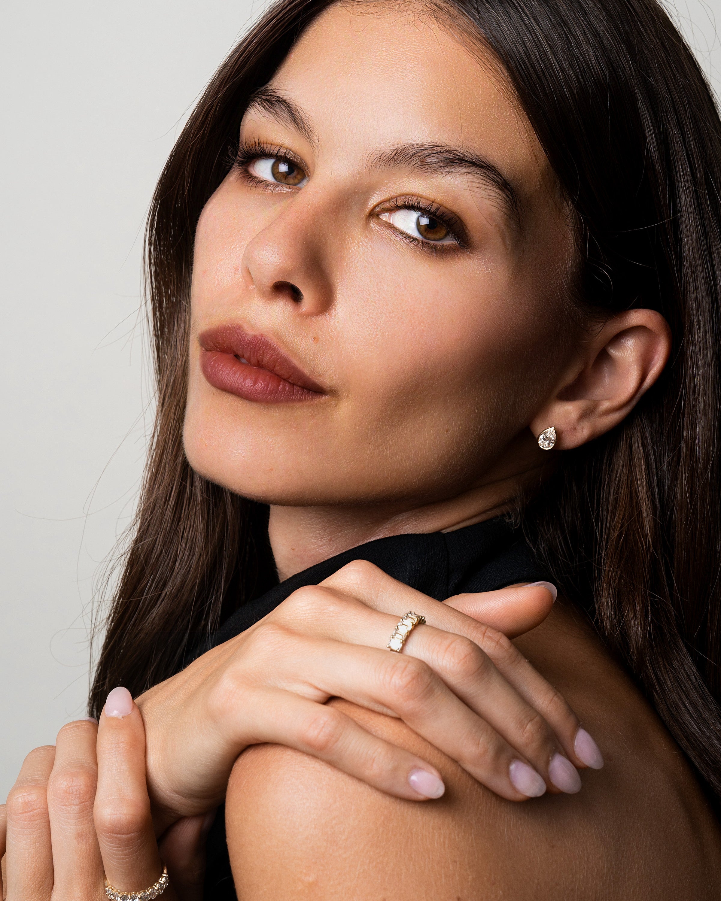 Lab Diamond Pear Bezel Stud Earrings Studs Zoe Lev Jewelry