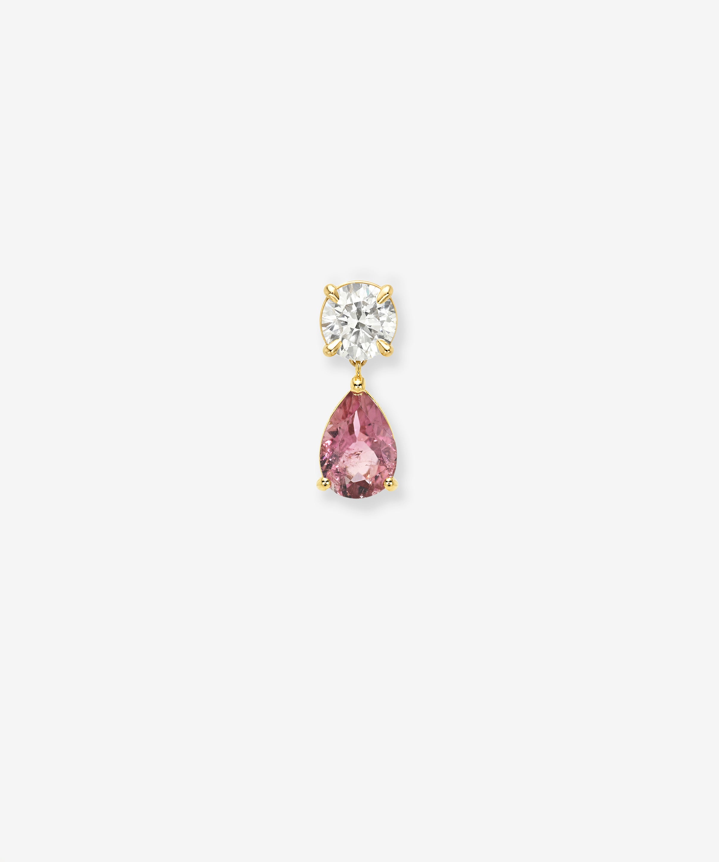 Lab Diamond and Natural Pink Tourmaline Pear Drop Stud Studs Zoe Lev Jewelry