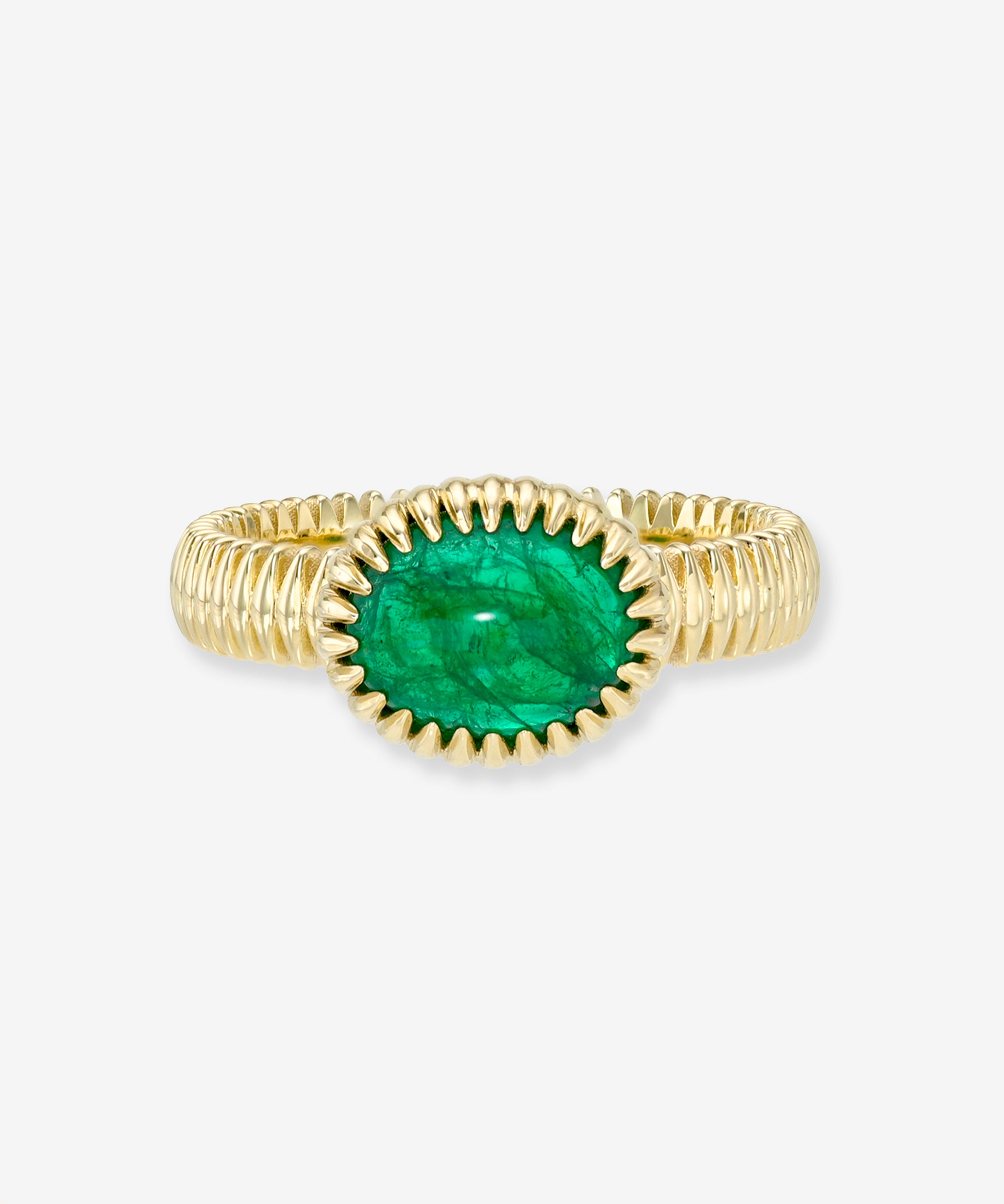 14k Gold Lab Emerald Oval Fluted Ring Zoe Lev Jewelry