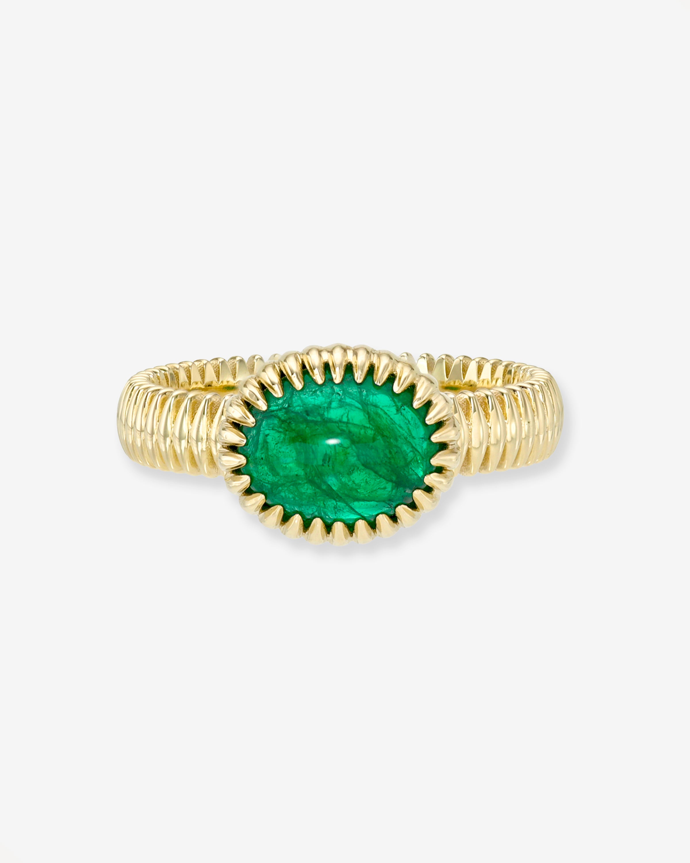 Lab Emerald Oval Fluted Ring - Size 7 SAMPLE SALE Zoe Lev Jewelry