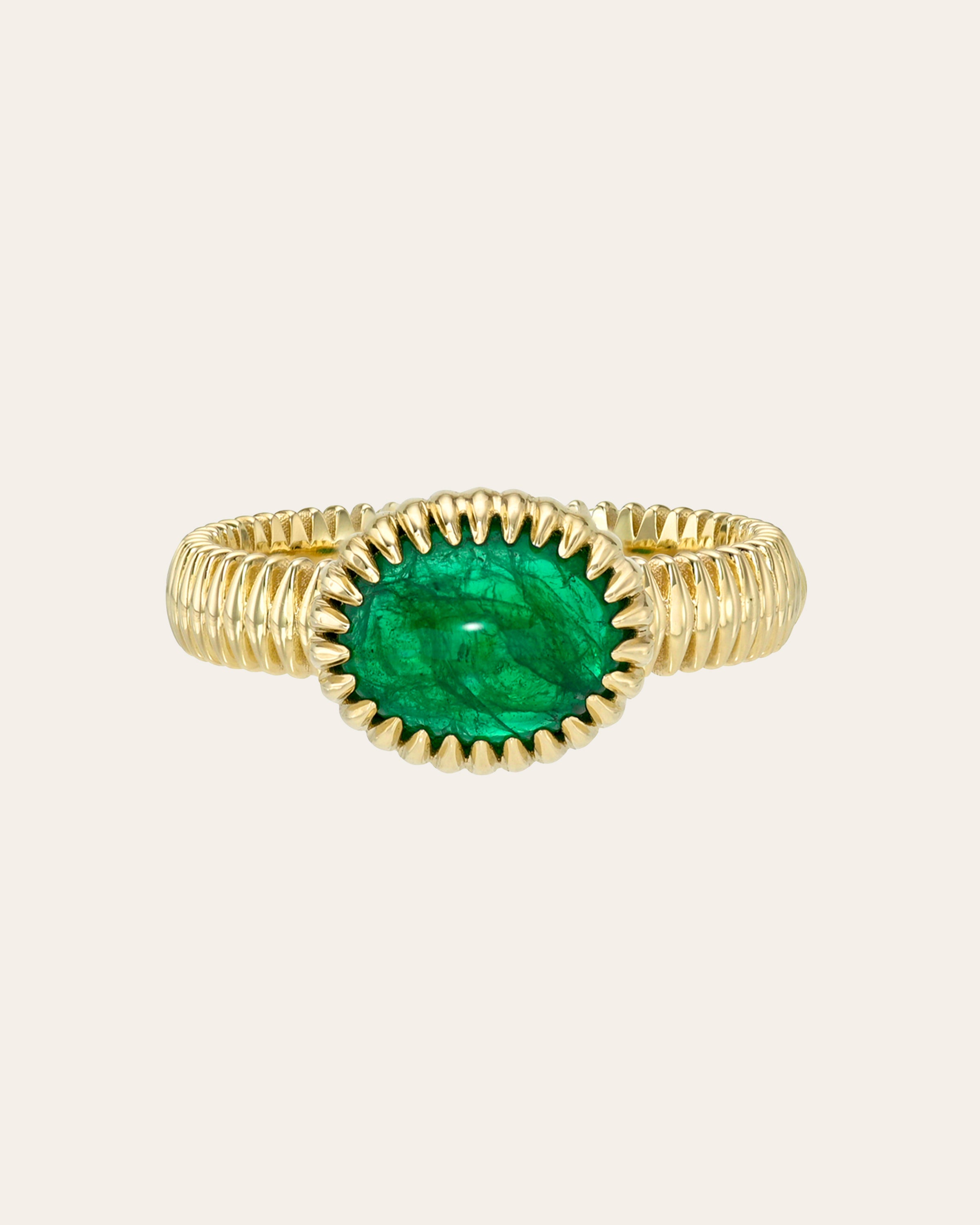 14k Gold Lab Emerald Oval Pleated Ring Zoe Lev Jewelry