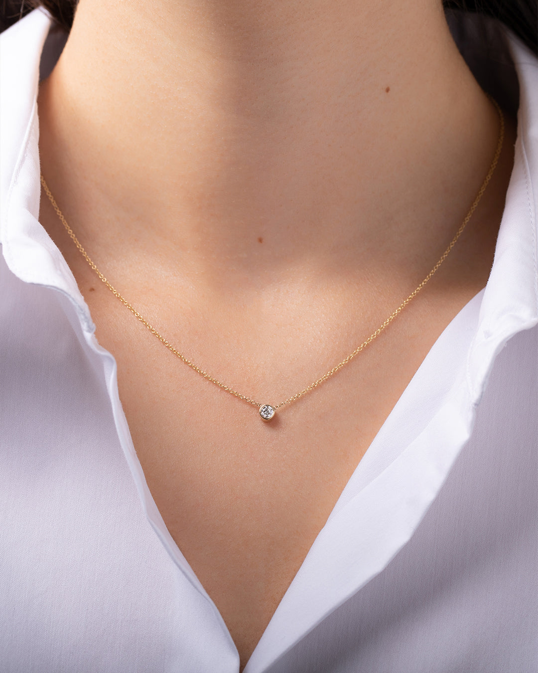 14K White Gold Large Bezel Diamond Necklace