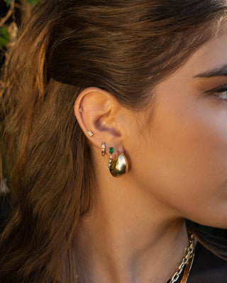 Emerald Pear & Diamond Drop Chain Stud Earring