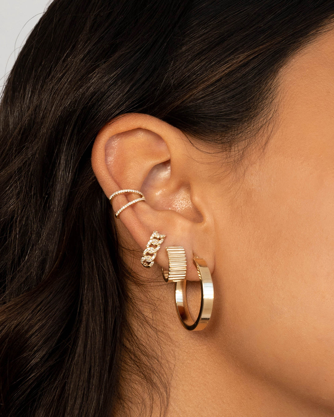 14K Gold Thick Notched Huggies Hoops & Huggies Zoe Lev Jewelry