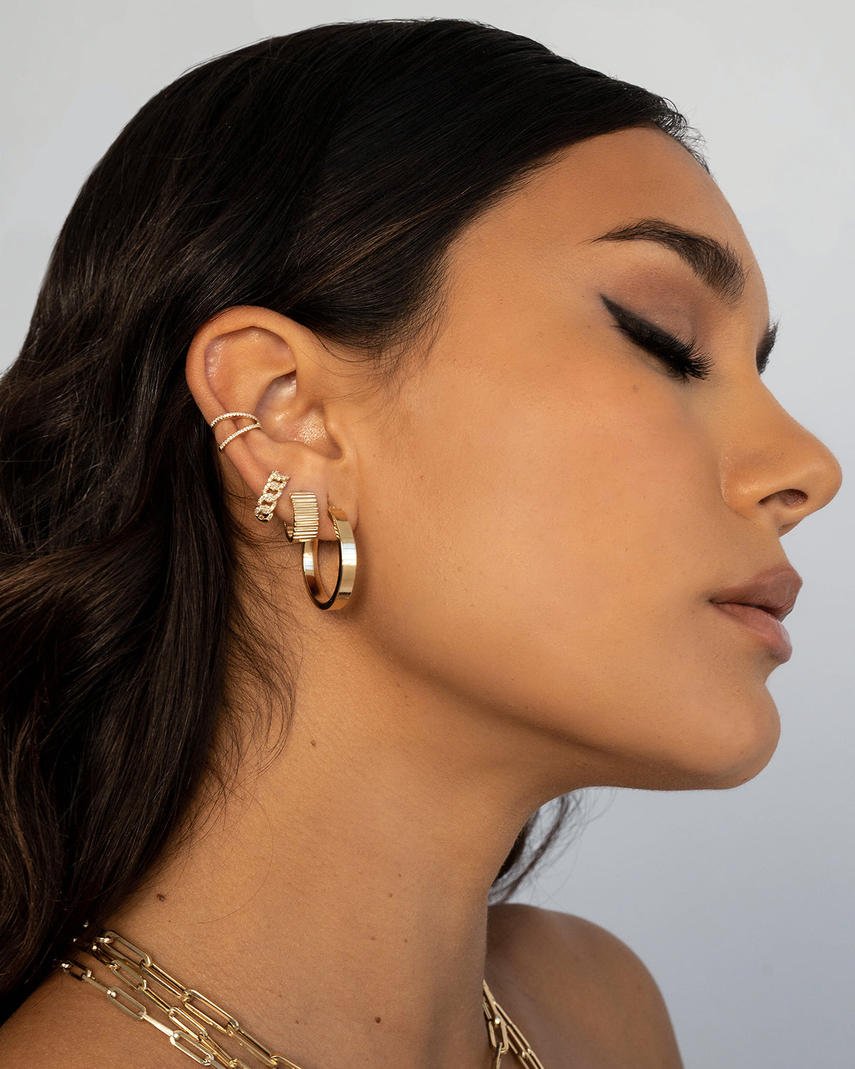 14K Gold Thick Notched Huggies Hoops & Huggies Zoe Lev Jewelry