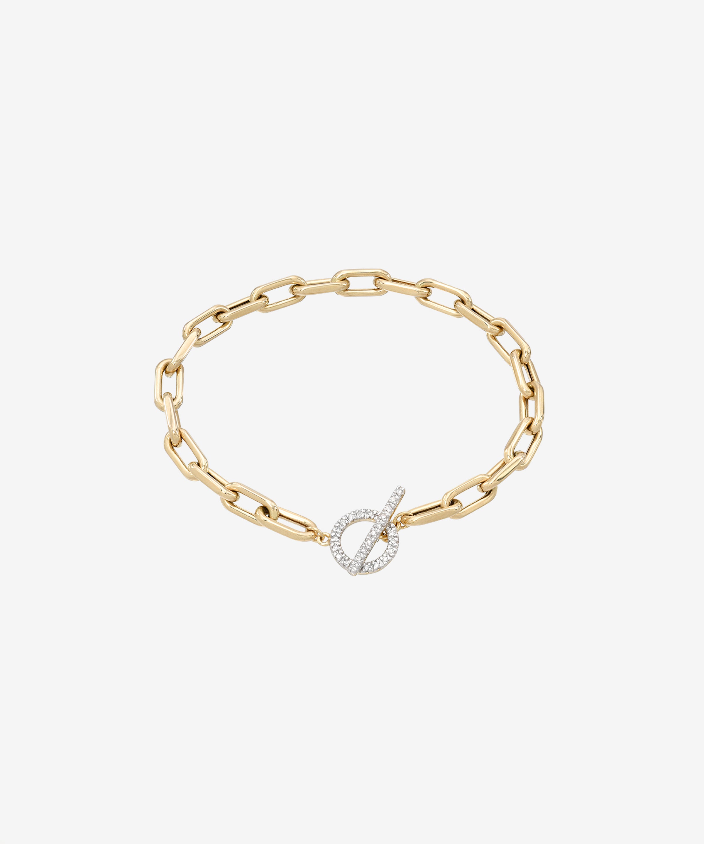 14k Gold Large Open Link Chain Bracelet with Diamond Toggle Chains Zoe Lev Jewelry