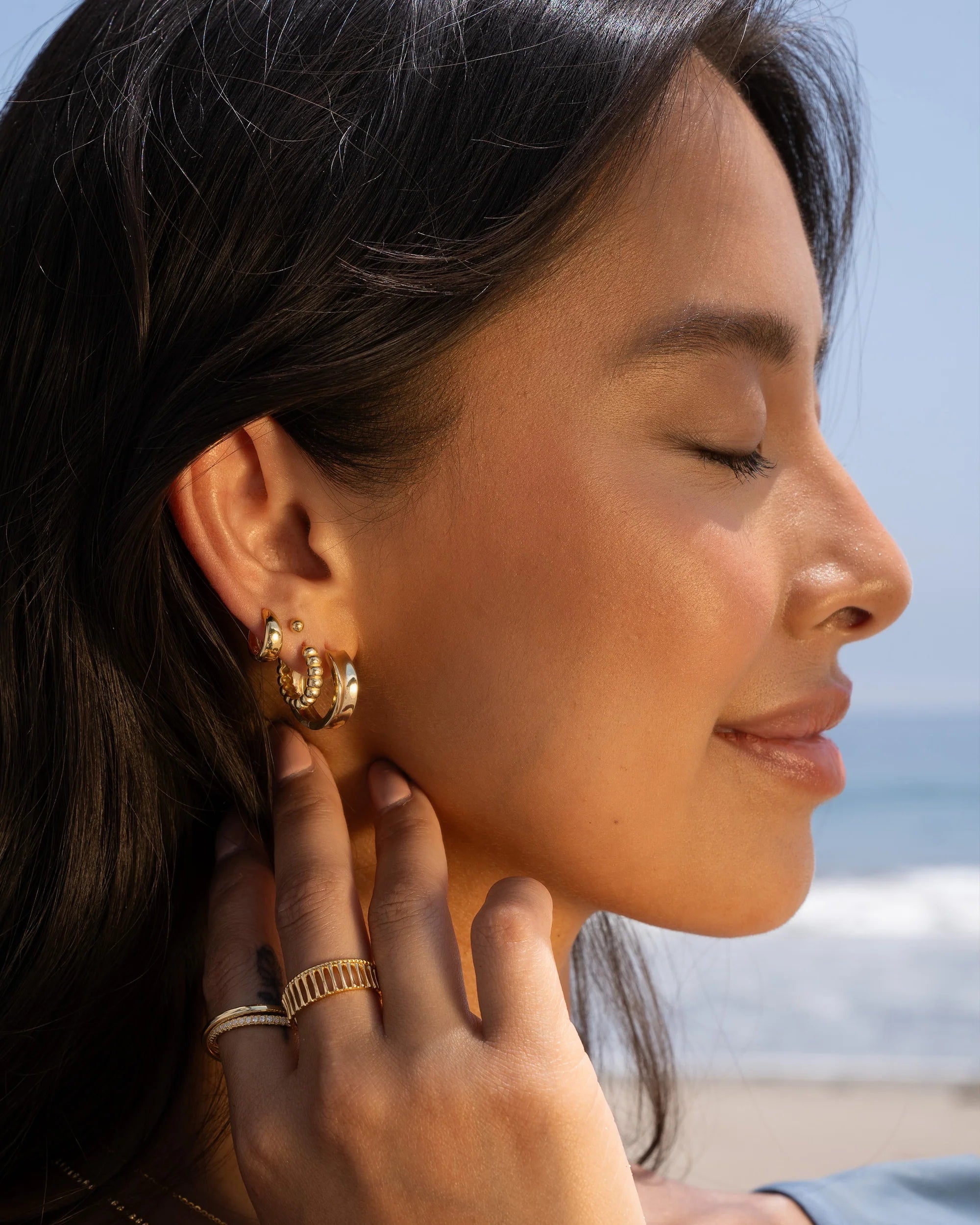 Thick Beaded Huggie Earrings Vermeil Zoe Lev Jewelry