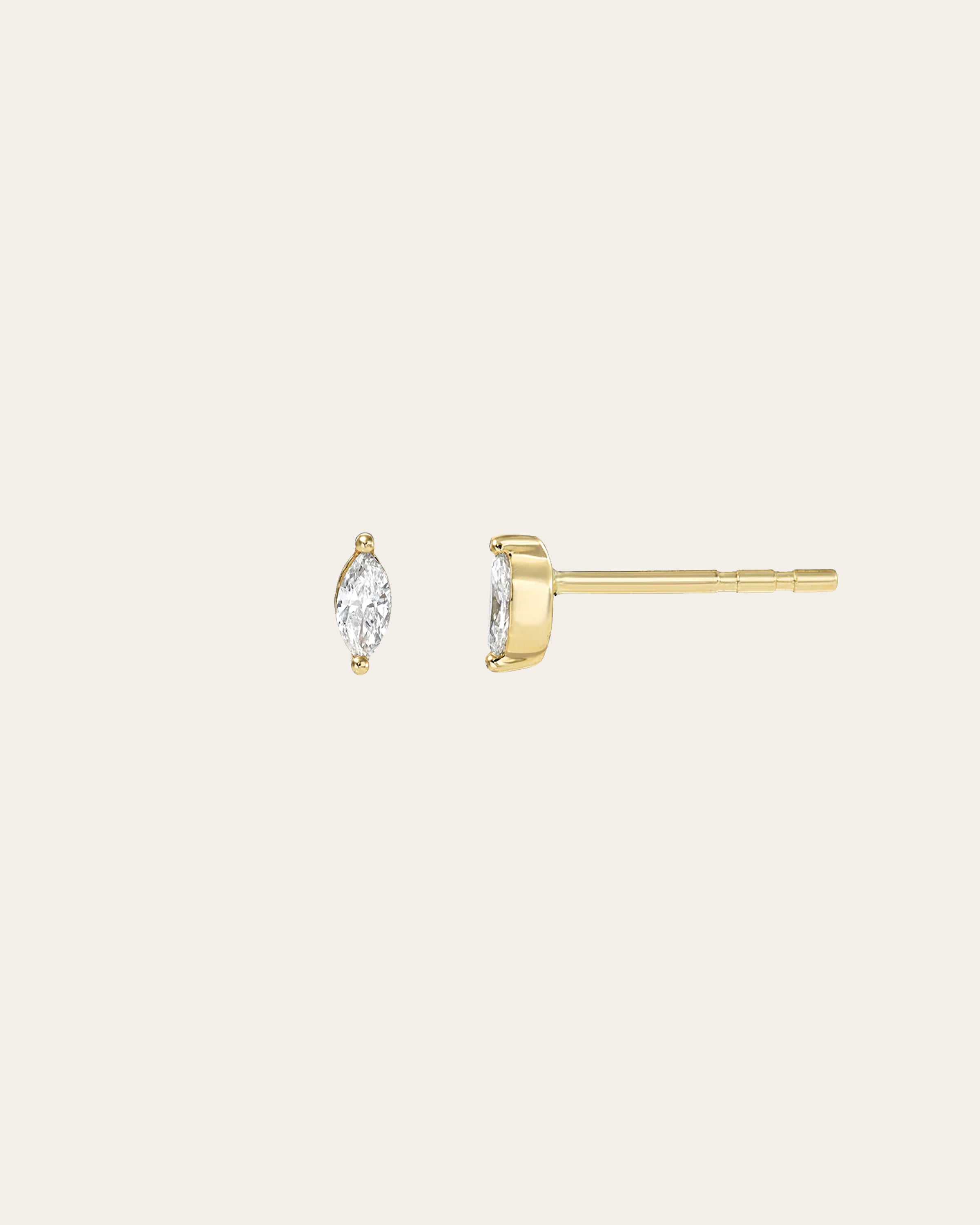 14k Gold Marquise Diamond 2 Prong Mini Stud - Single SAMPLE SALE Zoe Lev Jewelry