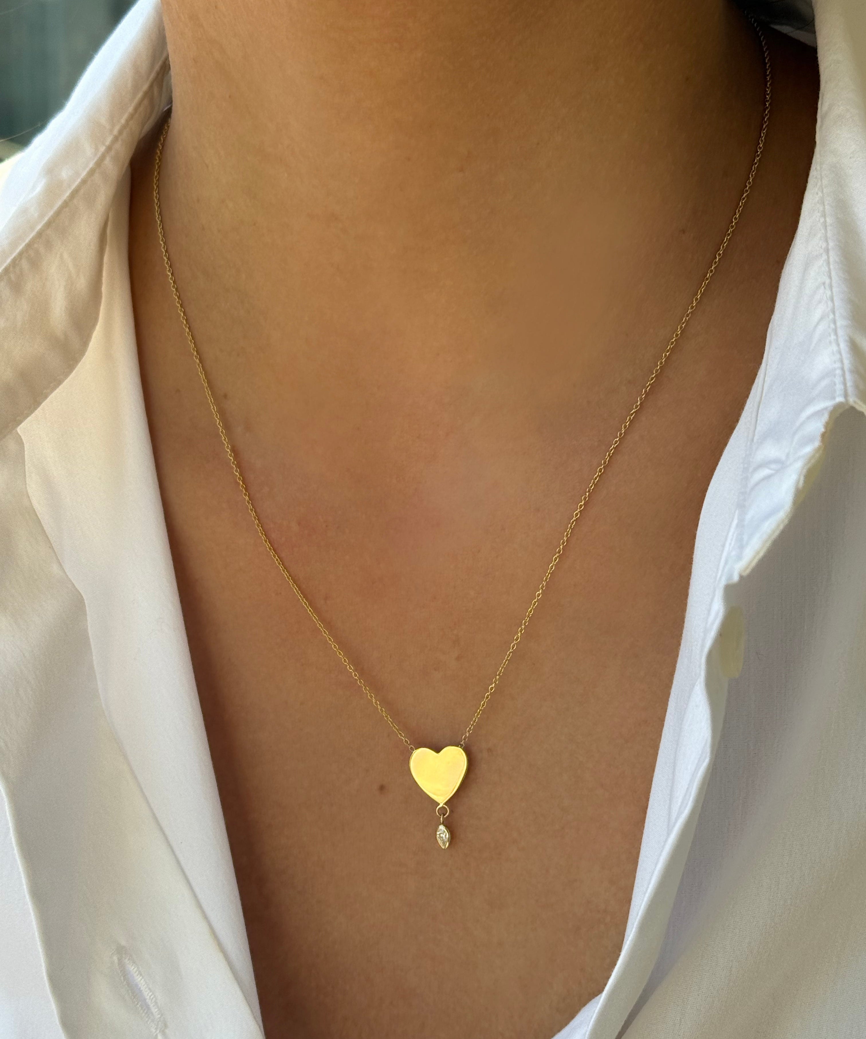 14K Gold Large Heart with Pear Diamond Bezel Drop Zoe Lev Jewelry