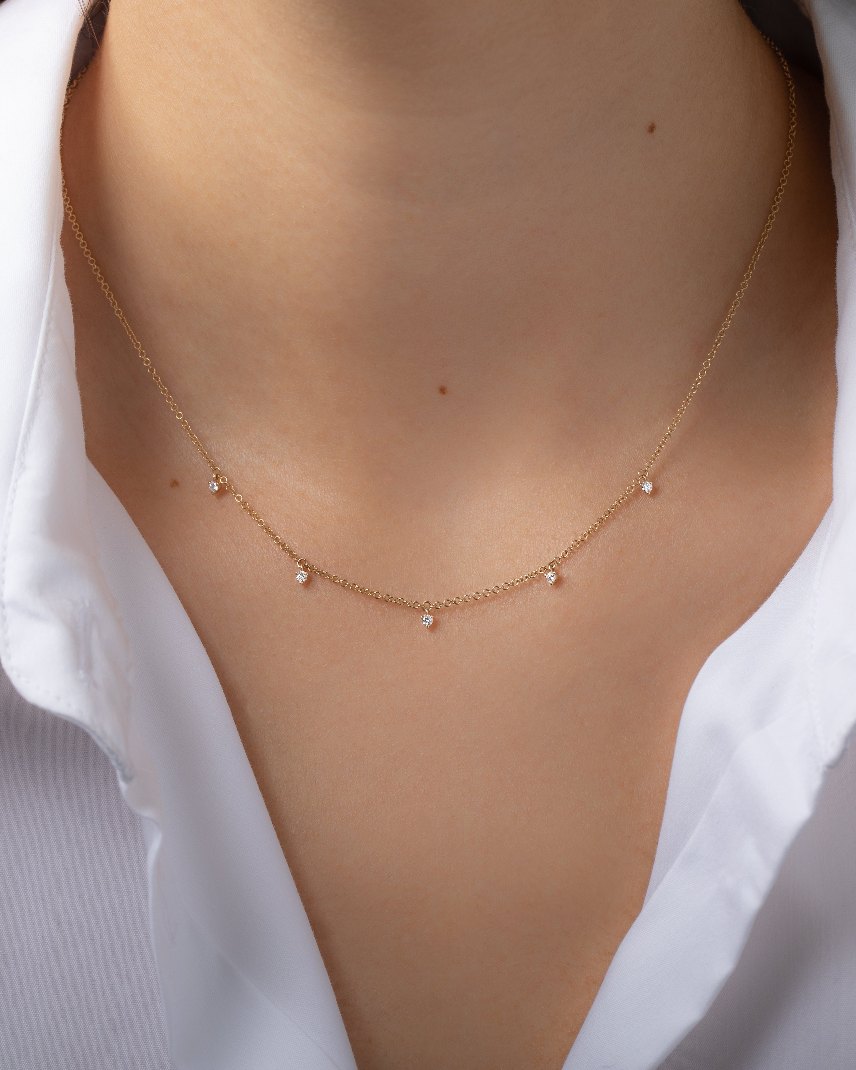 14K Yellow Gold Mini 3 Prong Shaker Necklace SAMPLE SALE Zoe Lev Jewelry