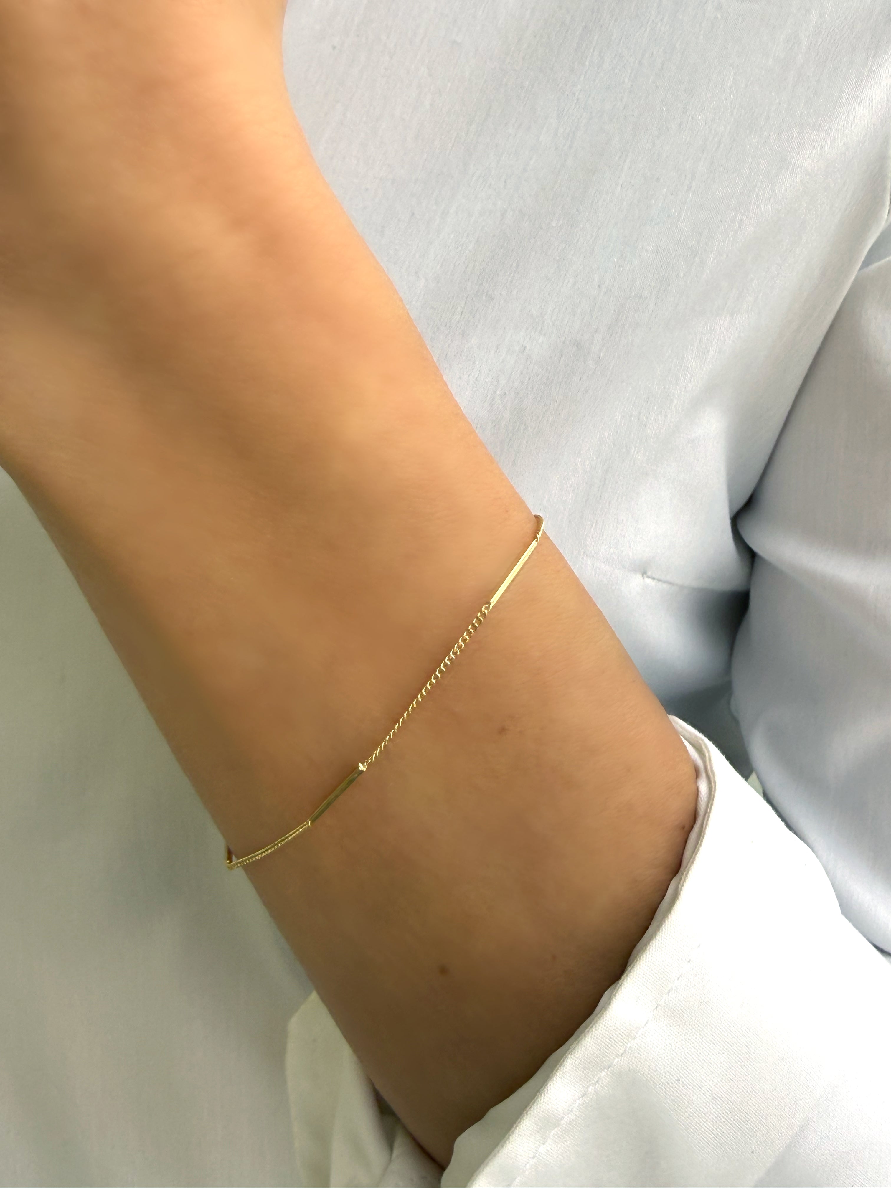 14k Mini Cuban Bar Station Bracelet Chains Zoe Lev Jewelry