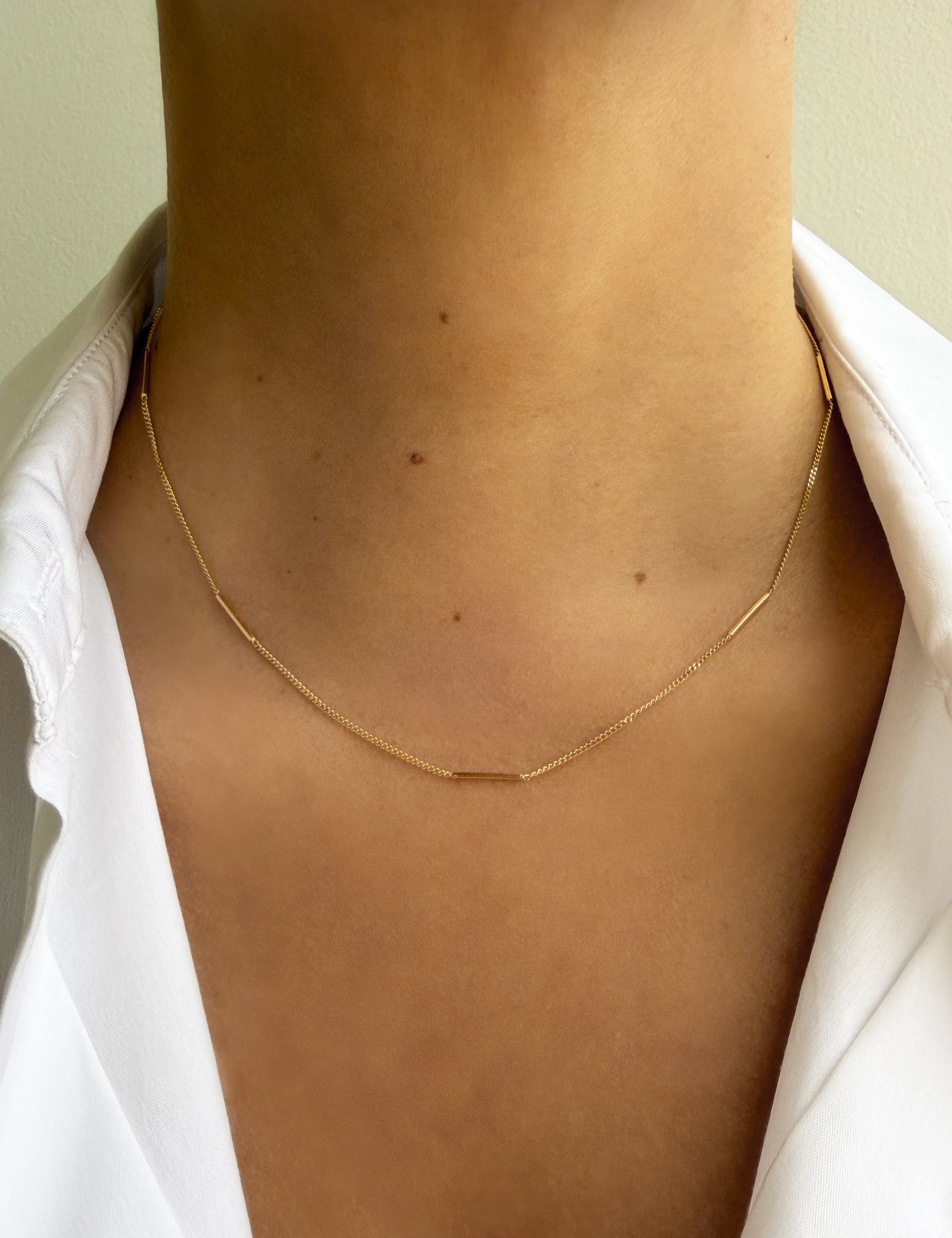 14k Mini Cuban Bar Station Necklace Chains Zoe Lev Jewelry