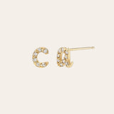 Mini Diamond Script Initial Stud Earrings Personalized Zoe Lev Jewelry 14K Yellow Gold Pair [+$205]