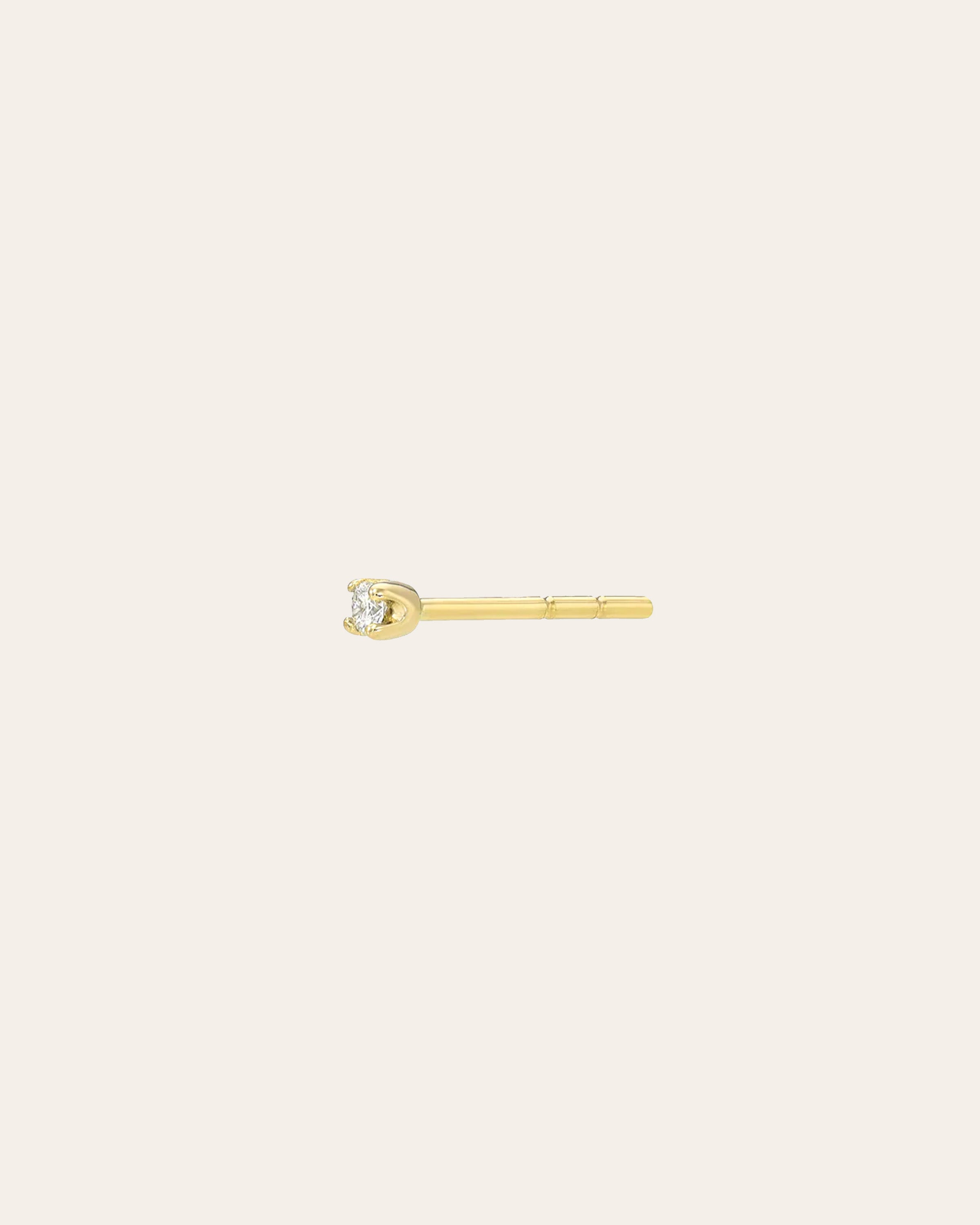 Mini 4 Prong Diamond Stud Earrings Zoe Lev Jewelry 14K Yellow Gold Single