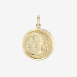 14k Gold and Diamond Moon Medallion Pendant