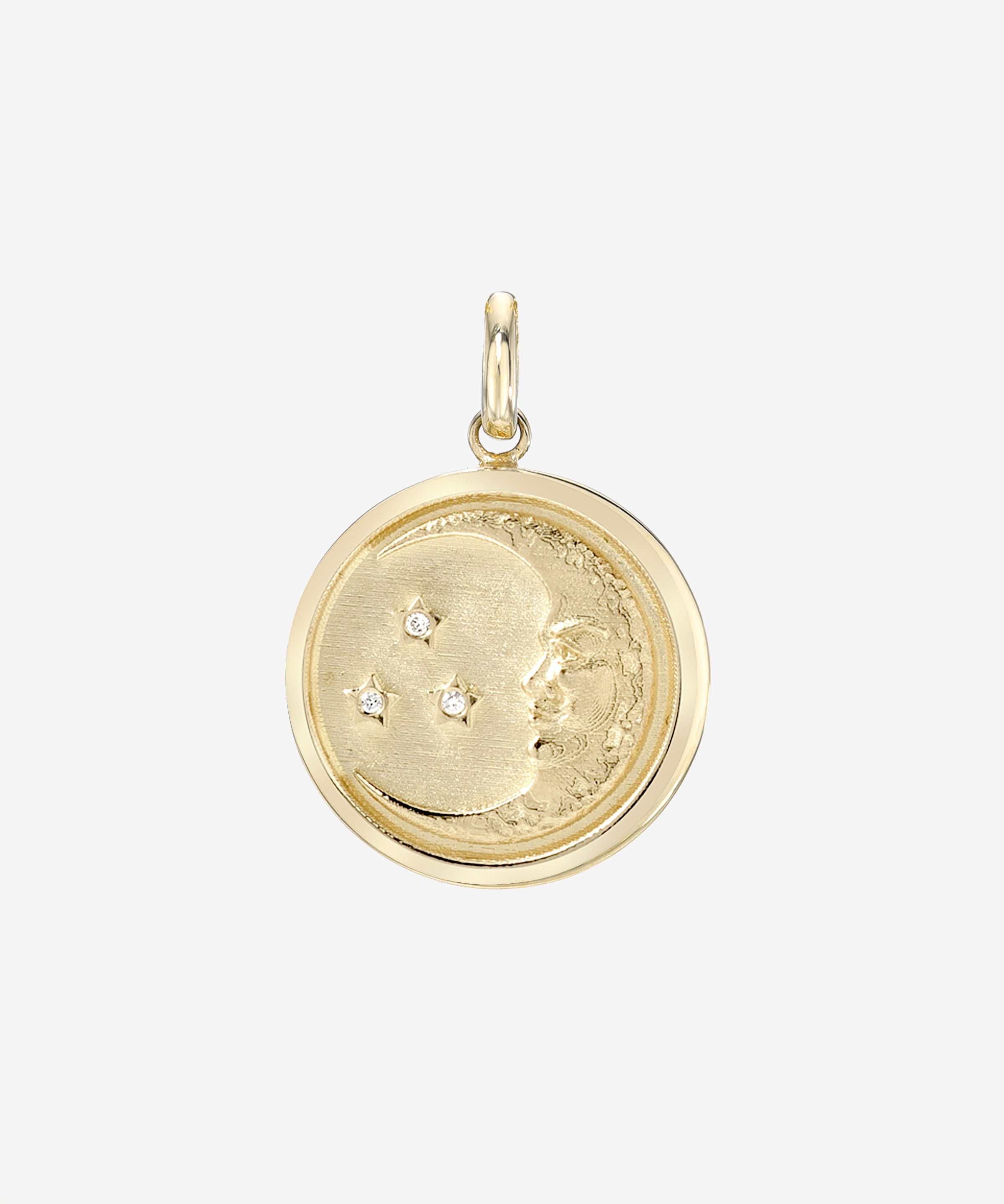 14k Gold and Diamond Moon Medallion Pendant Zoe Lev Jewelry