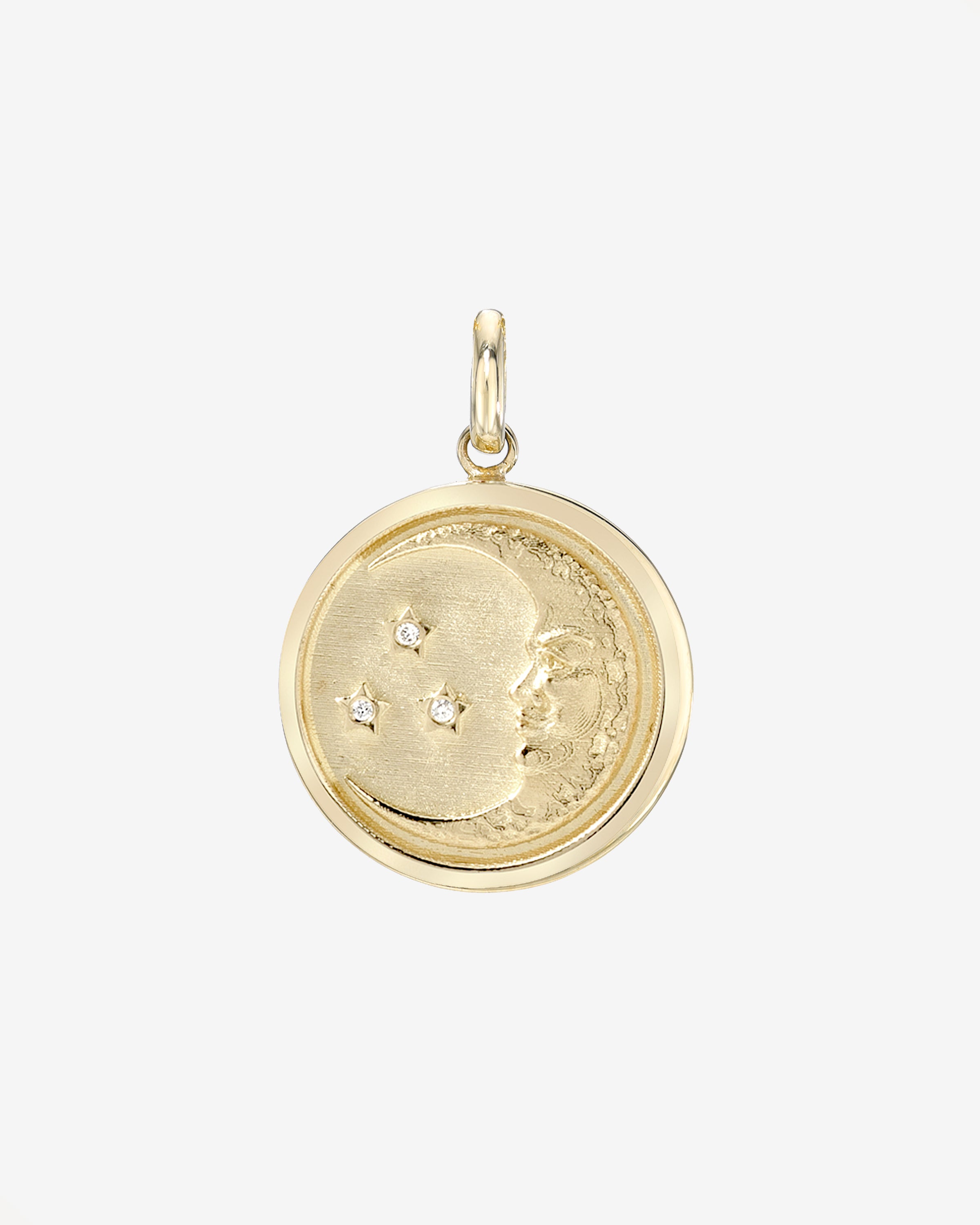 14k Gold and Diamond Moon Medallion Pendant Zoe Lev Jewelry