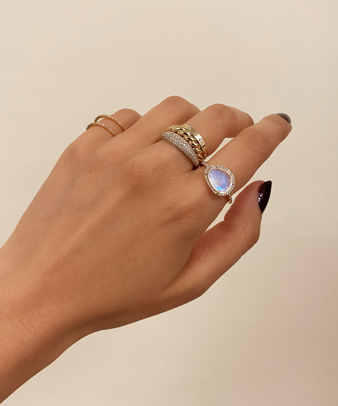 Diamond Moonstone Ring Zoe Lev Jewelry