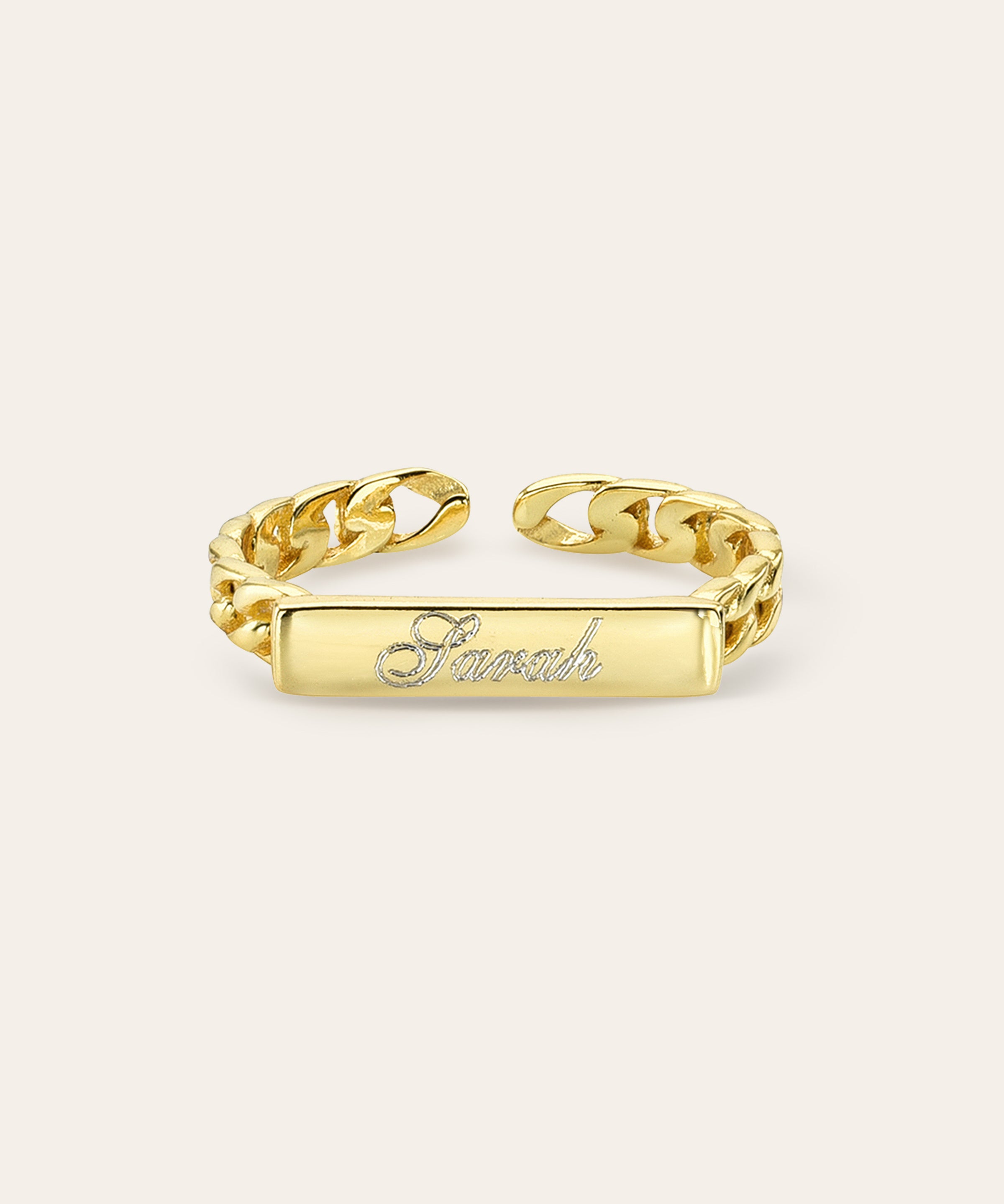 Name Plate Cuban Link Ring Vermeil Zoe Lev Jewelry