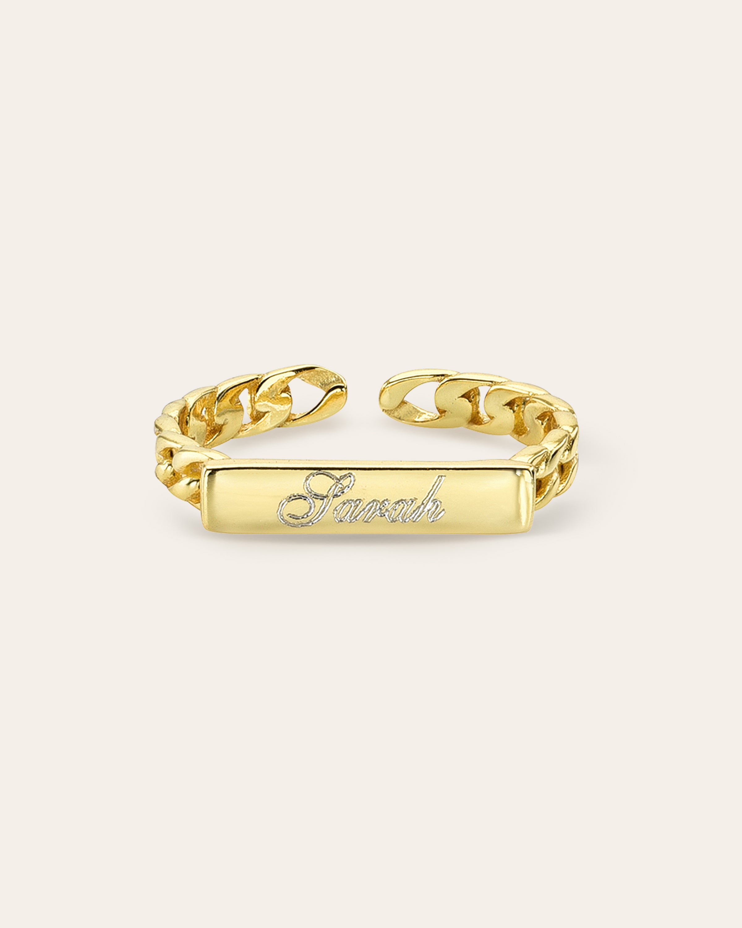 Name Plate Cuban Link Ring Vermeil Zoe Lev Jewelry