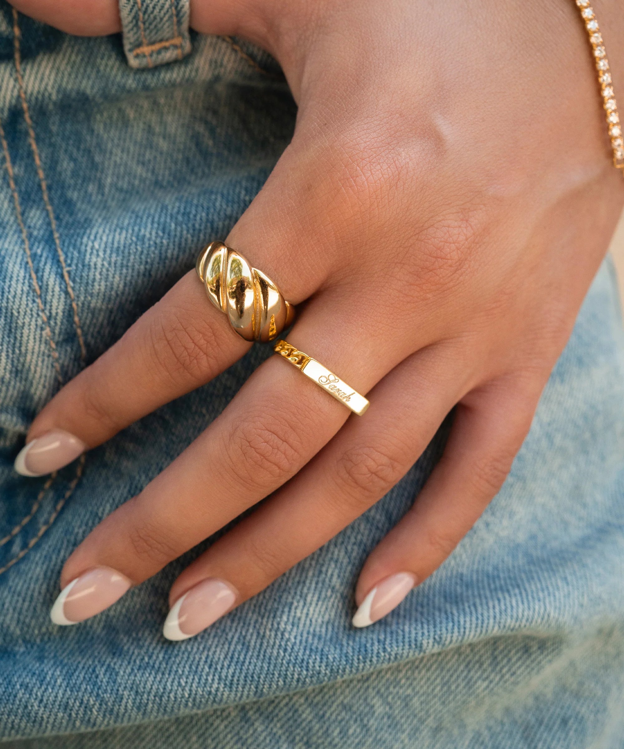 Name Plate Cuban Link Ring Vermeil Zoe Lev Jewelry