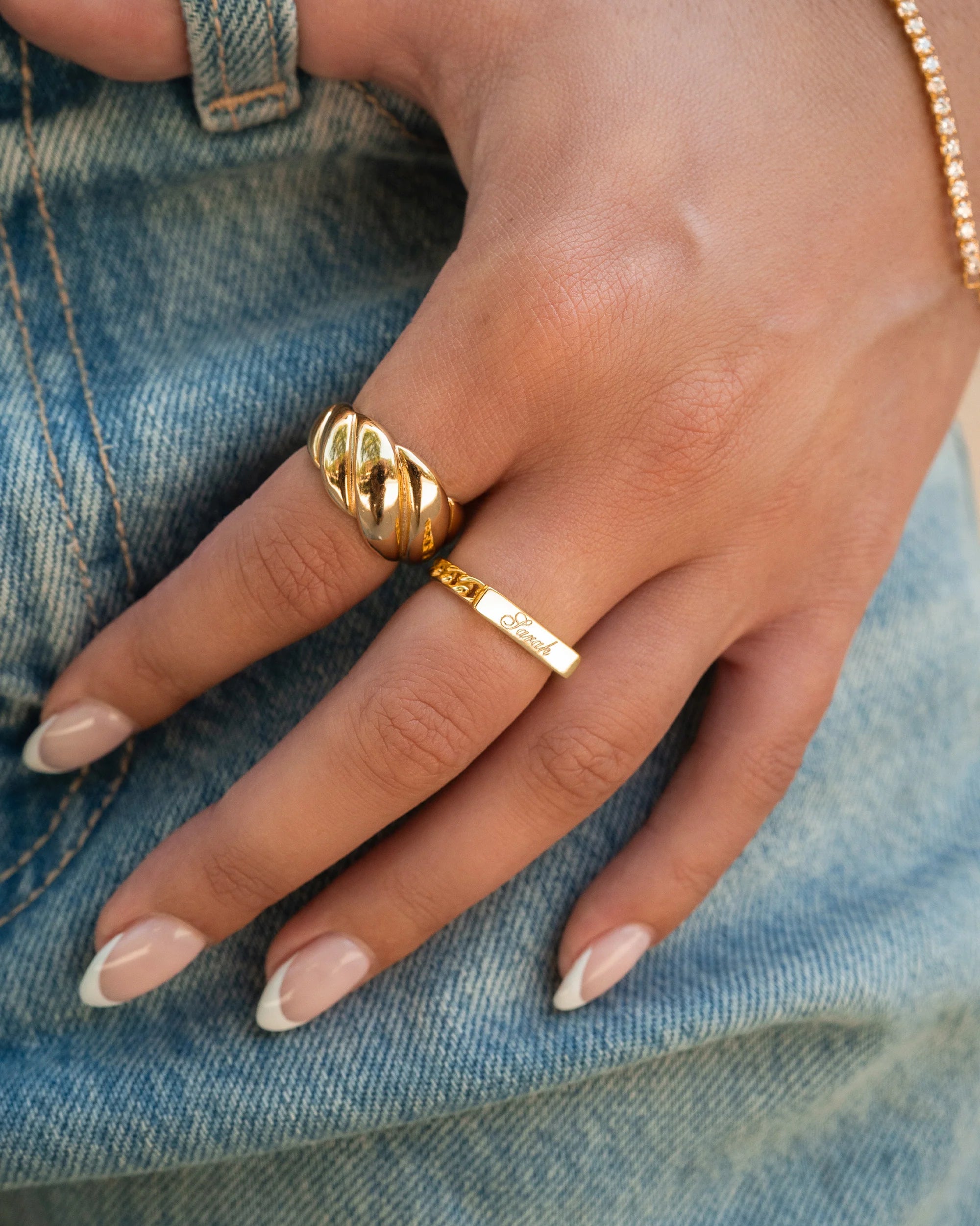 Name Plate Cuban Link Ring Vermeil Zoe Lev Jewelry