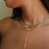 14k Gold Large Paper Clip Lariat Necklace Chains Zoe Lev Jewelry
